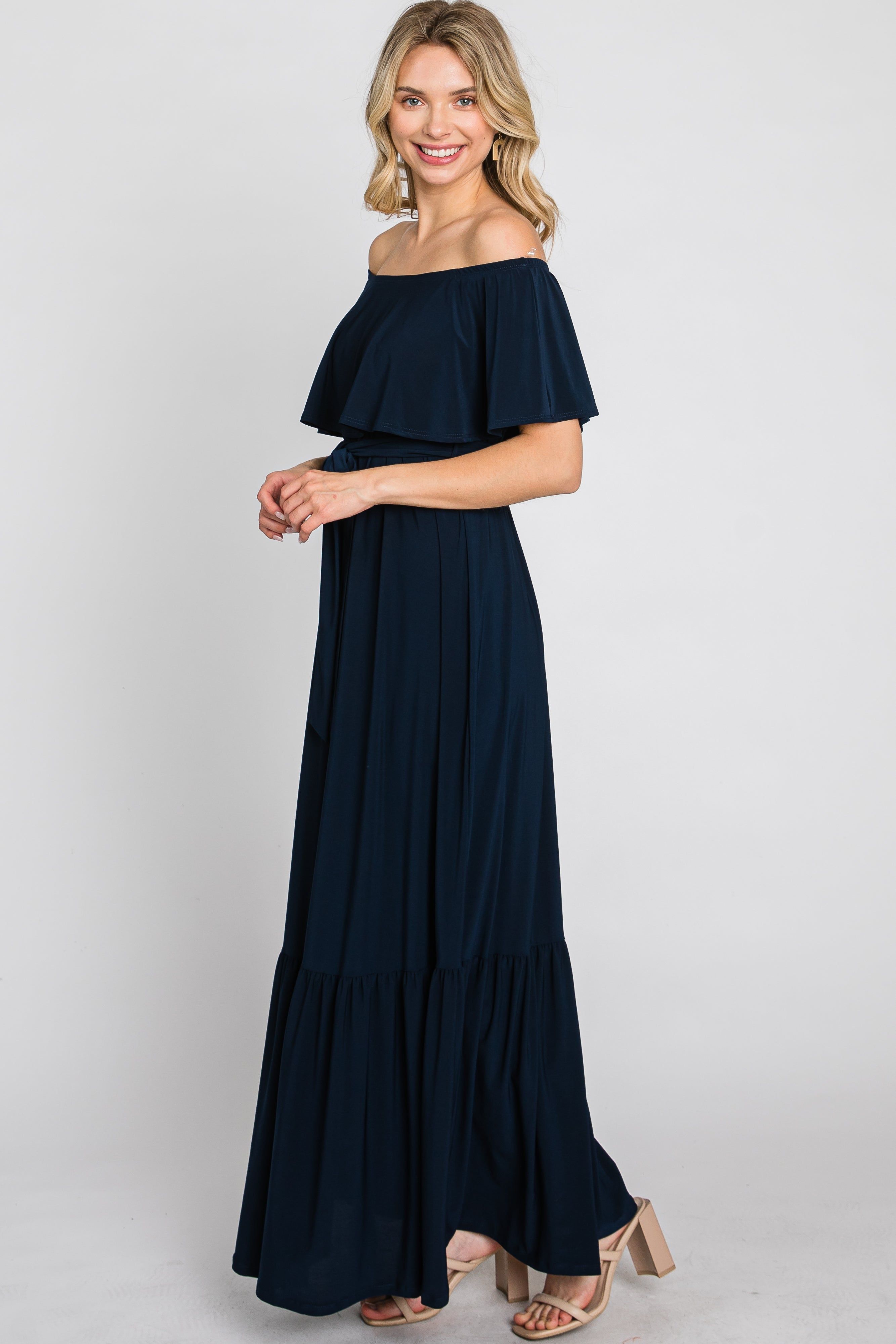 Navy Blue Off Shoulder Maxi Dress sold by Pinkblush product image thumbnail 5
