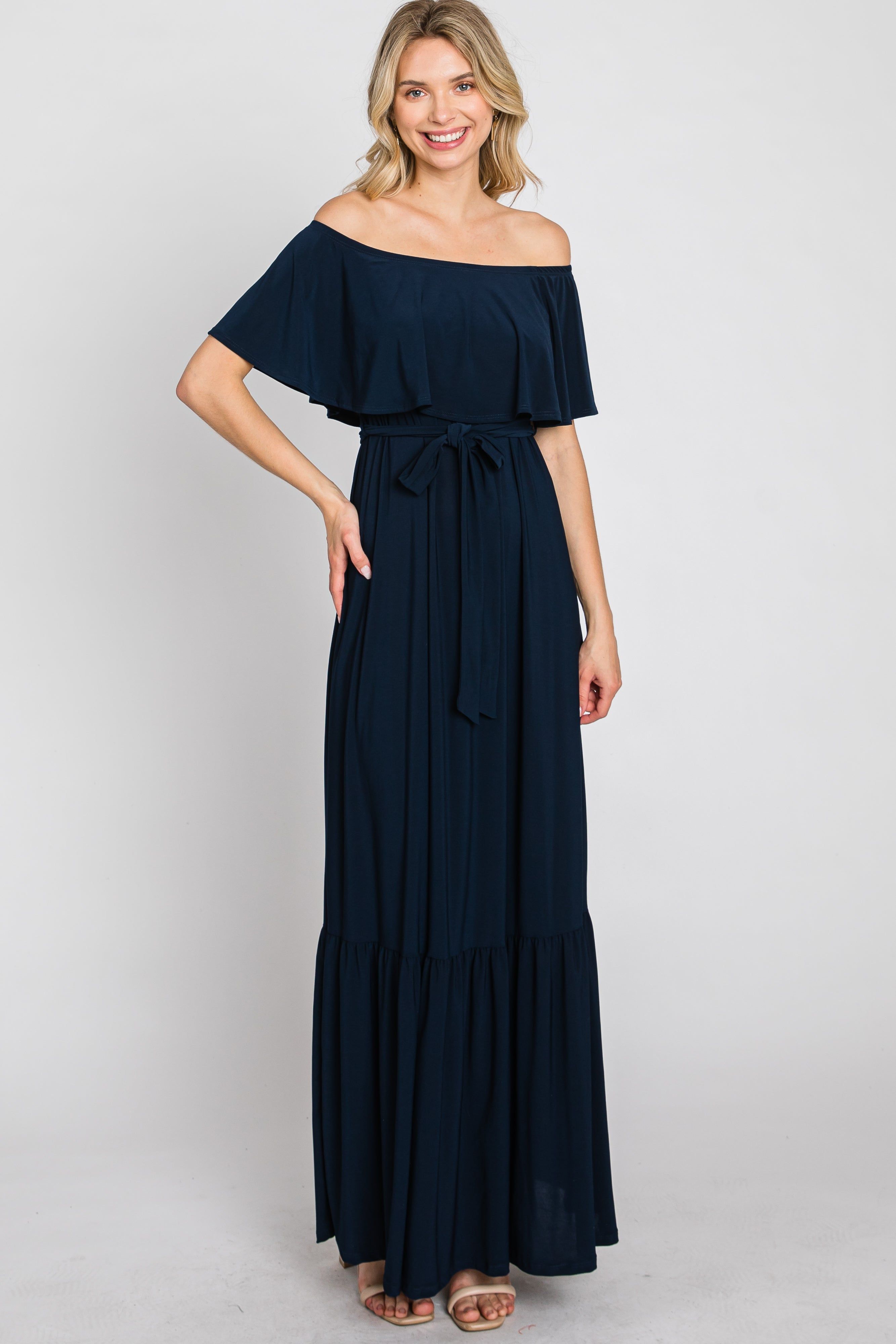 Navy Blue Off Shoulder Maxi Dress sold by Pinkblush product image thumbnail 2