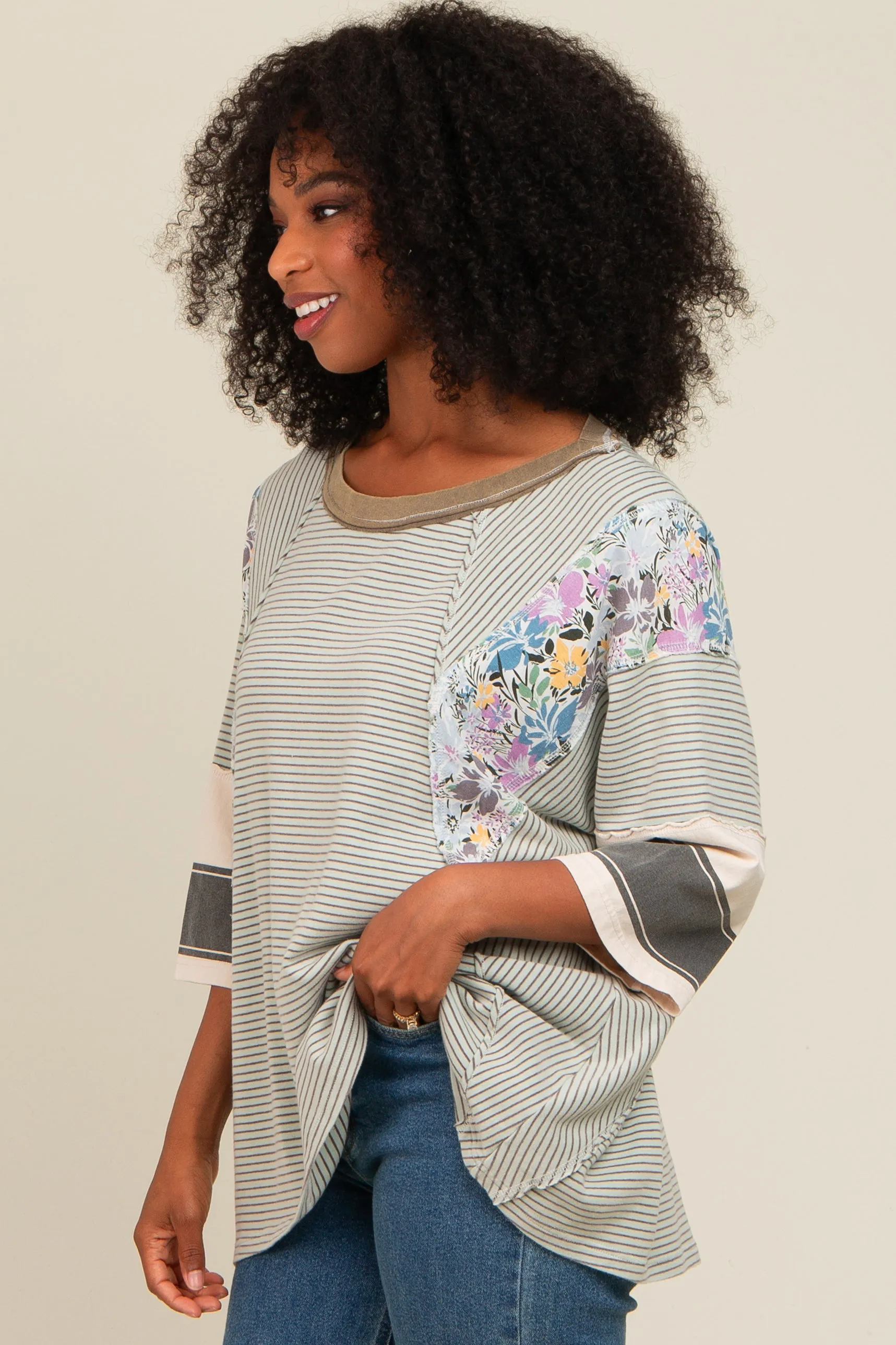 Grey Mixed Print Dolman Sleeve Top sold by Pinkblush product image thumbnail 3