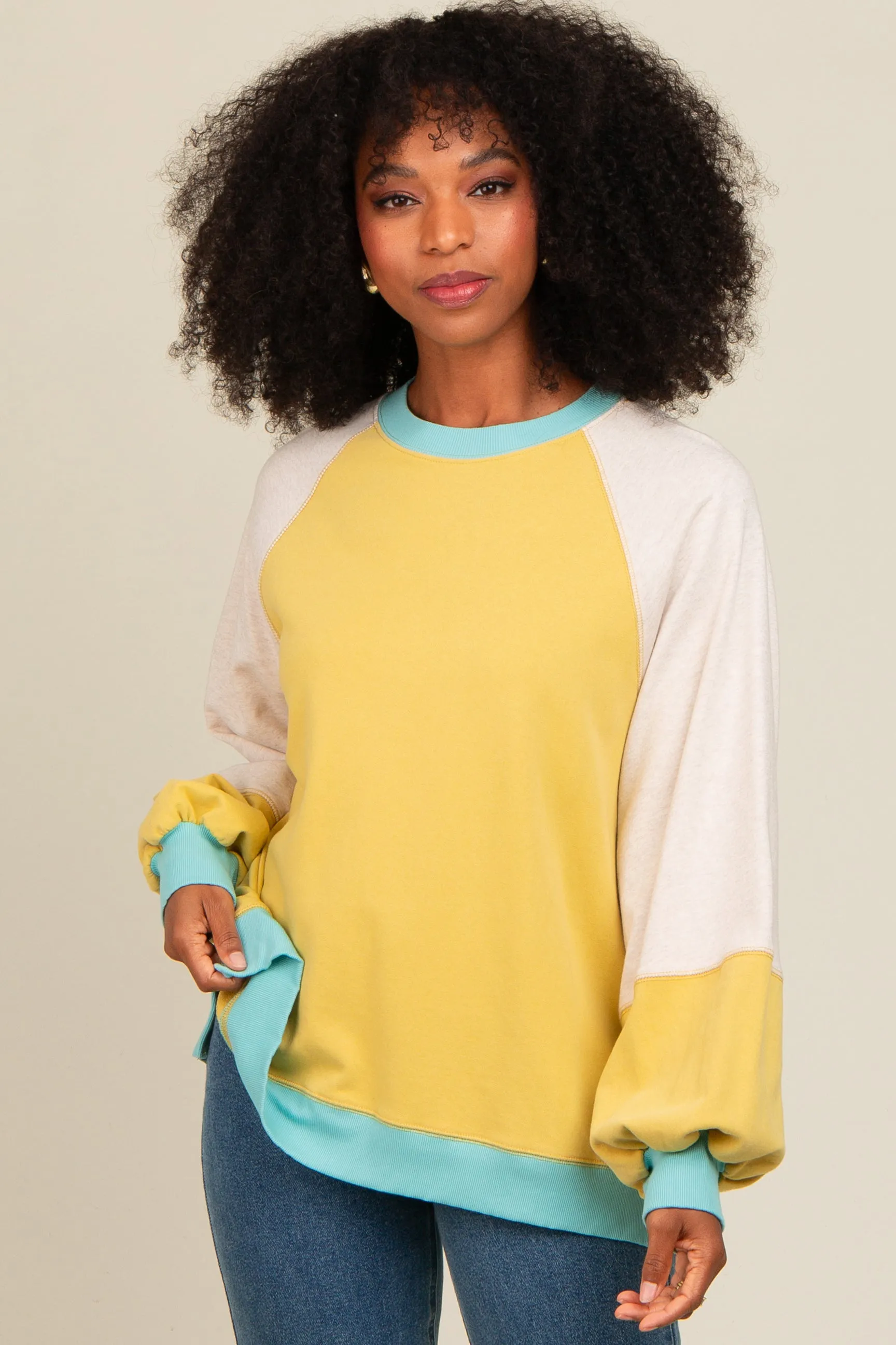 Yellow Colorblock Bubble Sleeve Pullover sold by Pinkblush product image thumbnail 3
