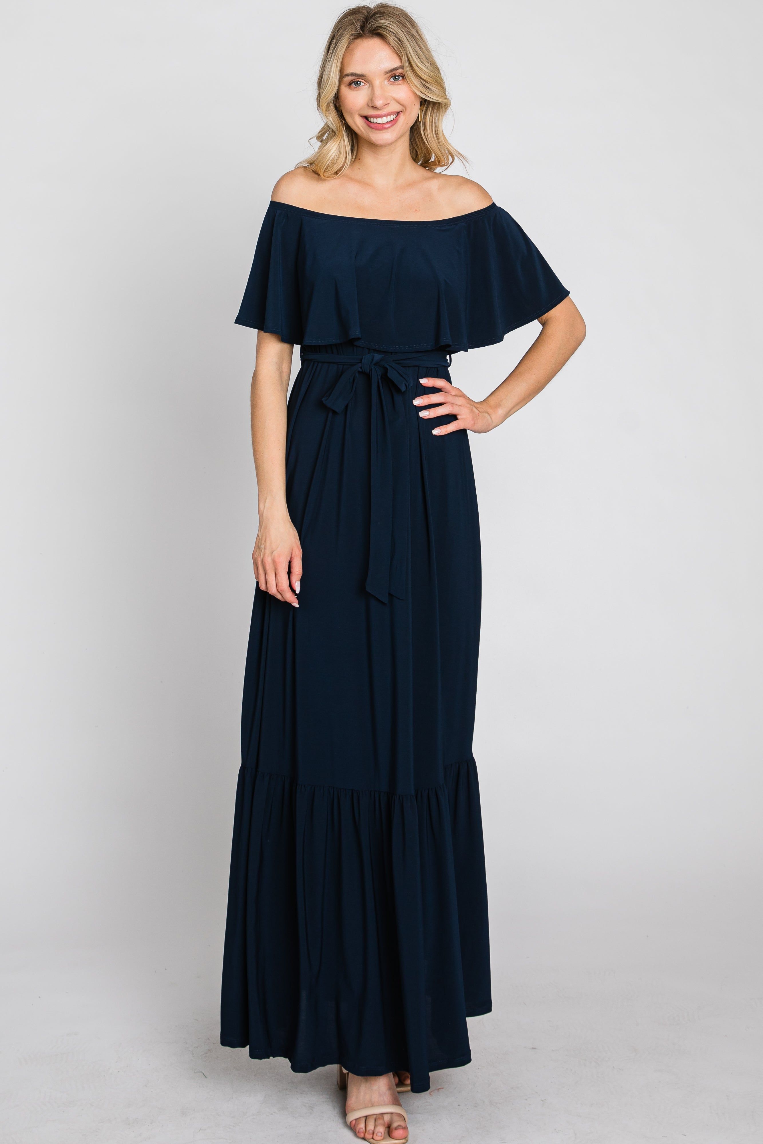 Navy Blue Off Shoulder Maxi Dress sold by Pinkblush product image thumbnail 3
