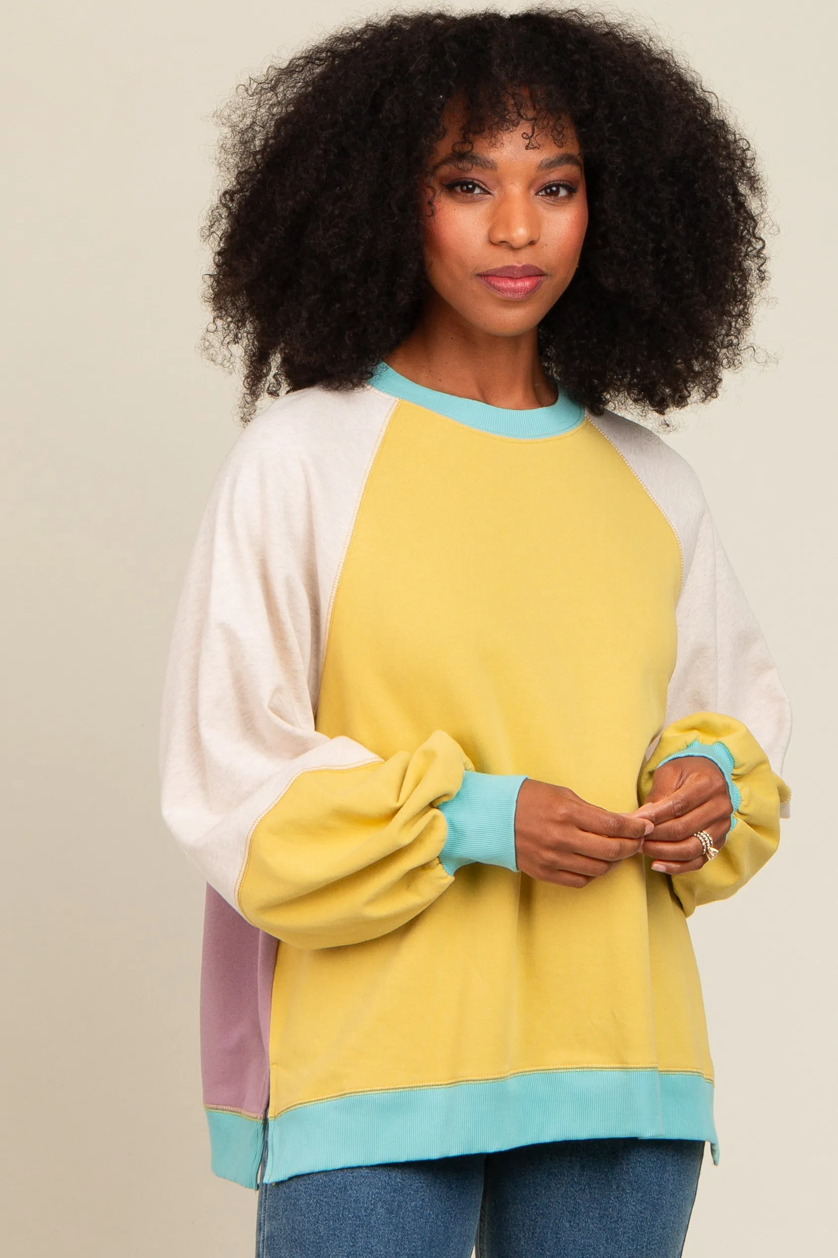 Yellow Colorblock Bubble Sleeve Pullover sold by Pinkblush product image thumbnail 4