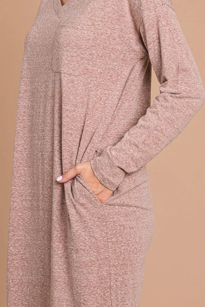 Mocha Heathered Pocketed Long Sleeve Maxi Dress sold by Pinkblush product image thumbnail 4
