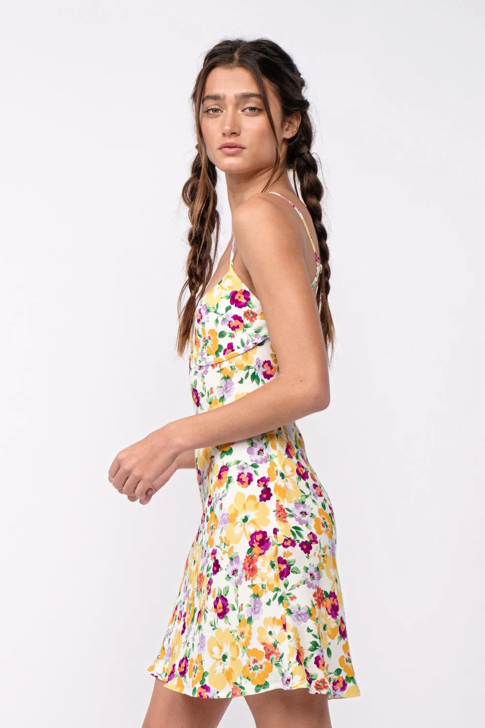 Yellow Floral Open Back Mini Dress sold by Pinkblush product image thumbnail 4