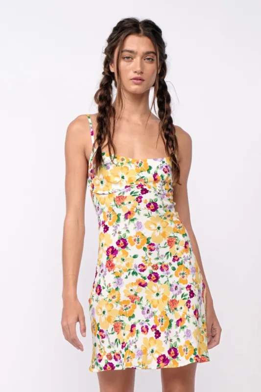 Yellow Floral Open Back Mini Dress sold by Pinkblush