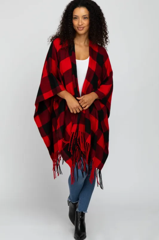 Red Plaid Fringe Poncho made by Pinkblush