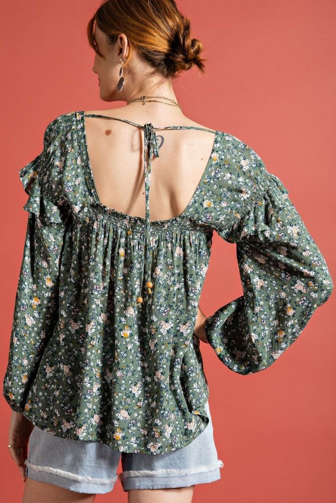 Sage Grey Floral Printed Loose Fit Top sold by Pinkblush product image thumbnail 3