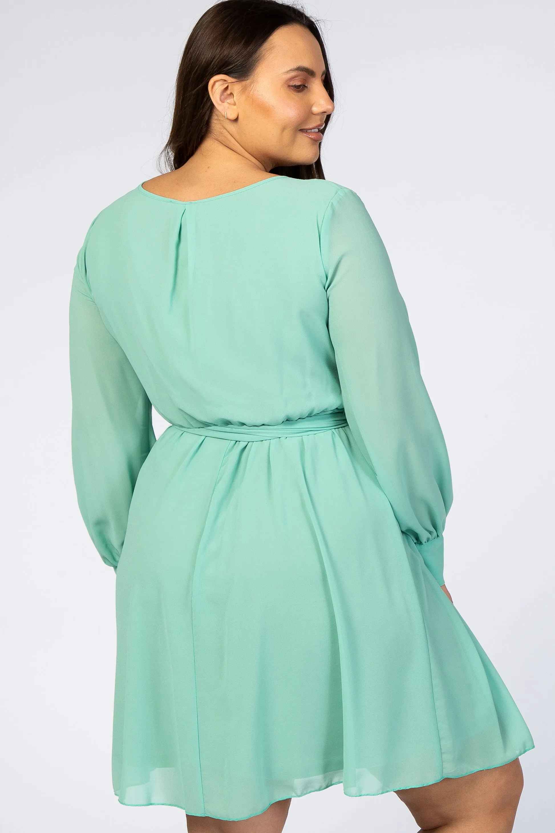 Mint Green Chiffon Plus Wrap Dress sold by Pinkblush product image thumbnail 4