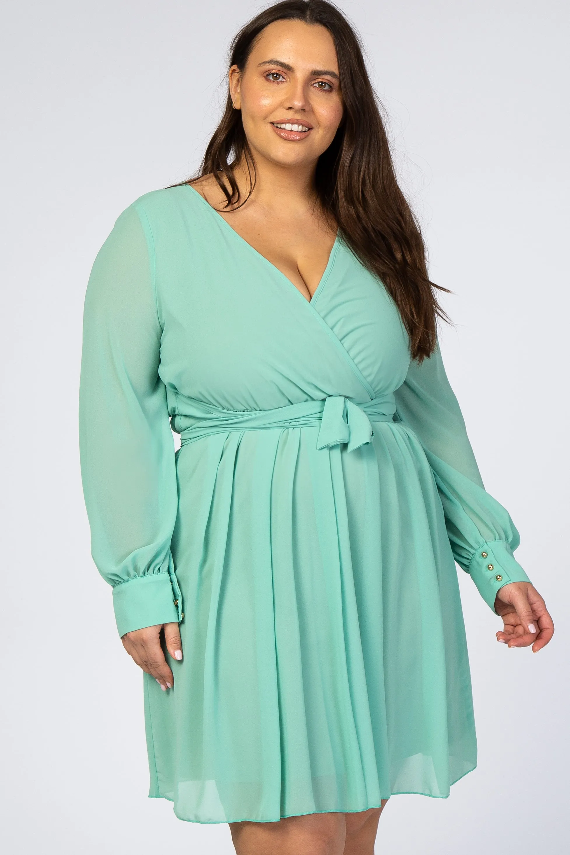 Mint Green Chiffon Plus Wrap Dress sold by Pinkblush product image thumbnail 2