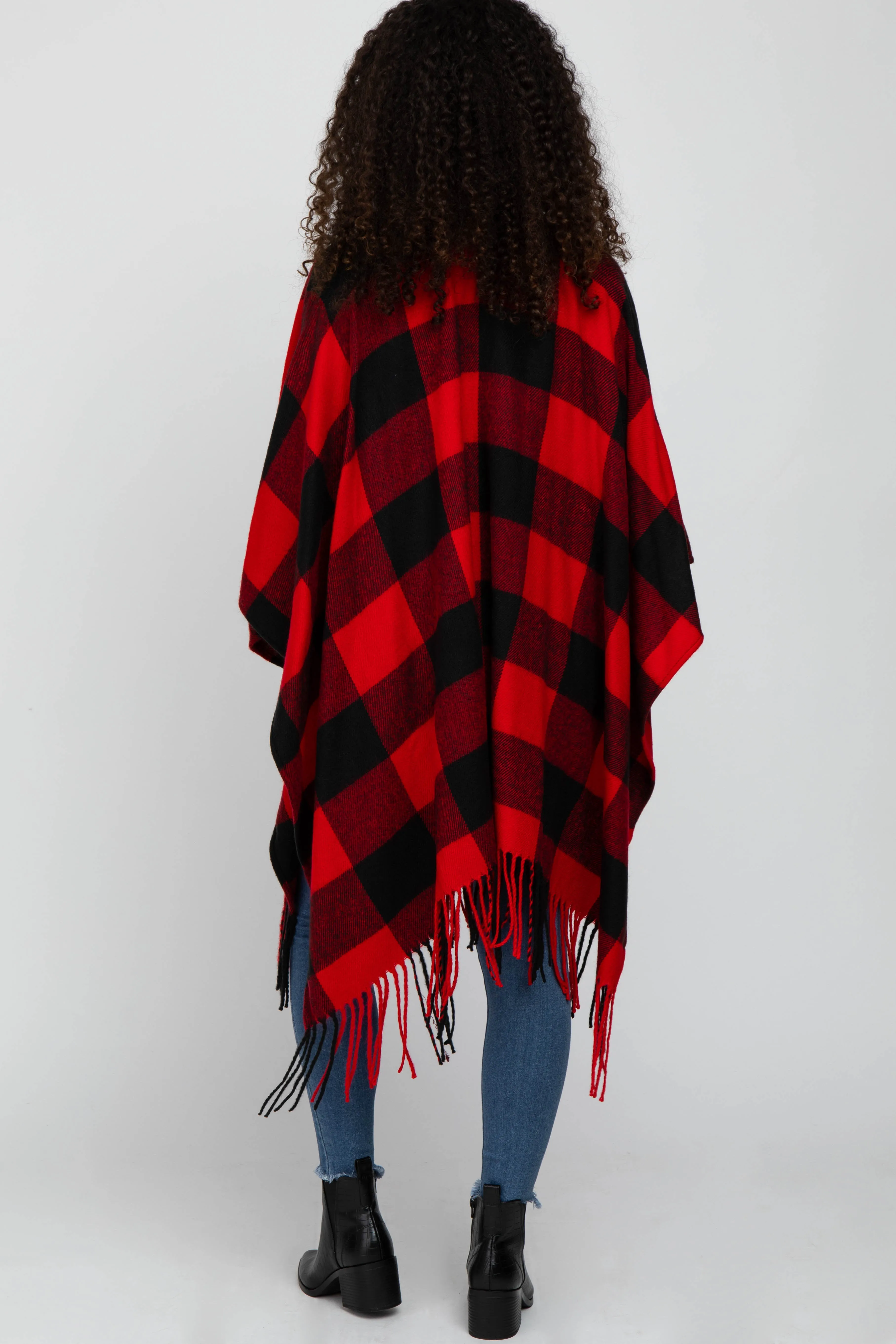 Red Plaid Fringe Poncho sold by Pinkblush product image thumbnail 3