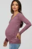 Mauve Long Sleeve Fitted Ruched Maternity Top sold by Pinkblush