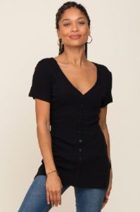 Black Waffle Knit Front Button Accent Maternity Top sold by Pinkblush