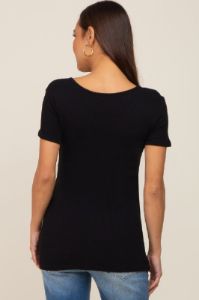 Black Waffle Knit Front Button Accent Maternity Top sold by Pinkblush