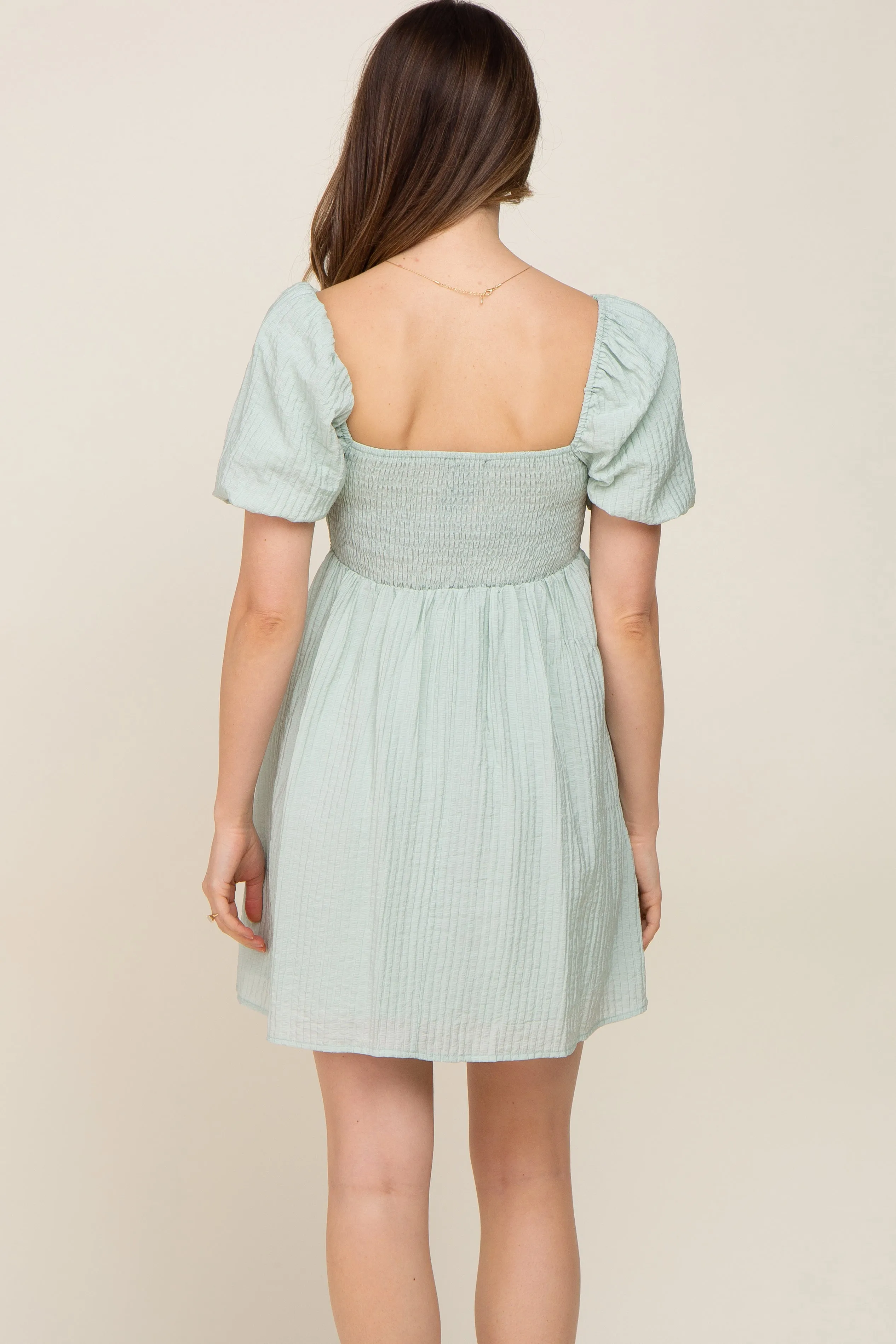 Sage Striped Pleated Puff Sleeve Maternity Mini Dress sold by Pinkblush product image thumbnail 4