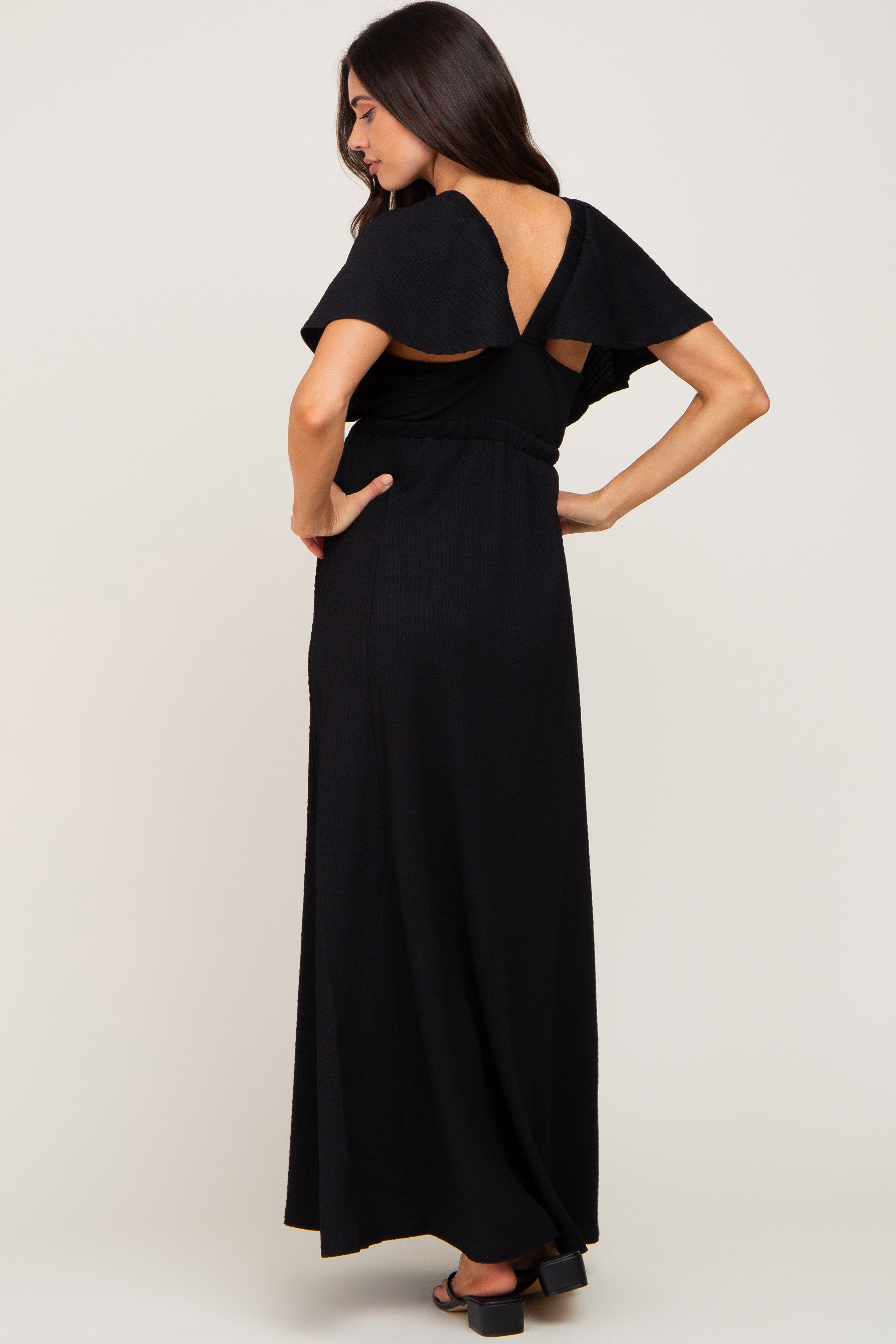 Black Deep V-Neck Maternity Maxi Dress sold by Pinkblush product image thumbnail 3