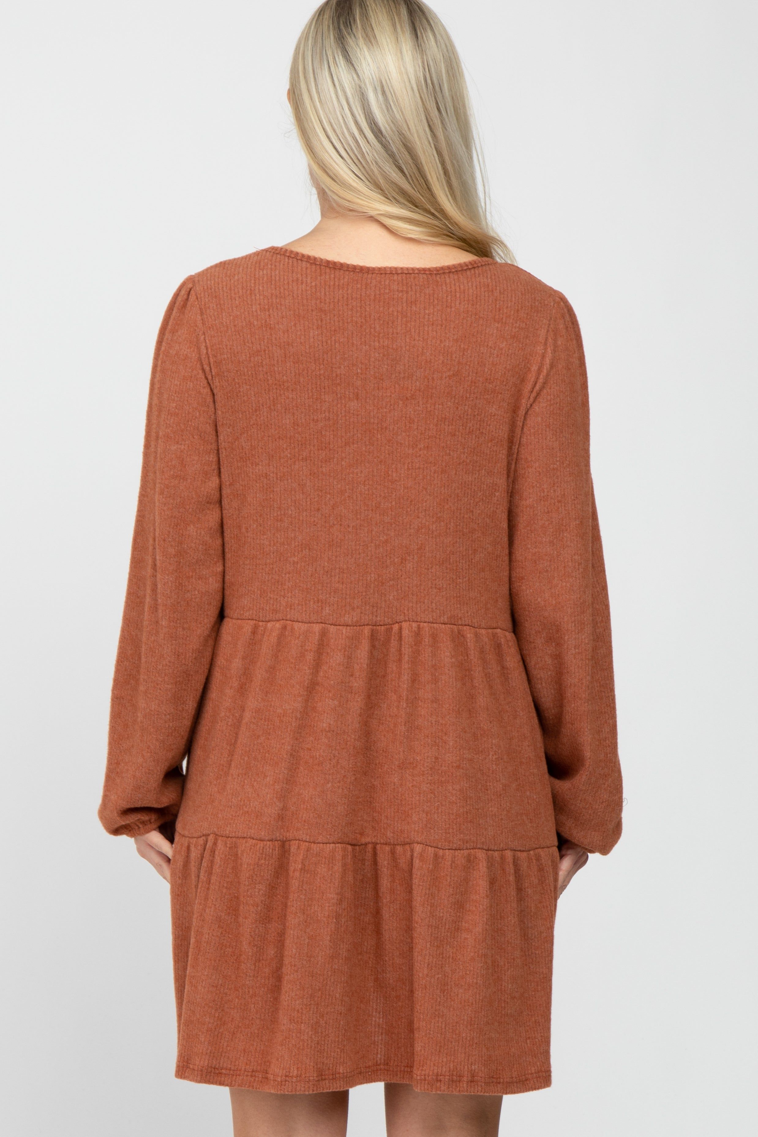 Rust Brushed Knit Tiered Maternity Dress sold by Pinkblush product image thumbnail 4