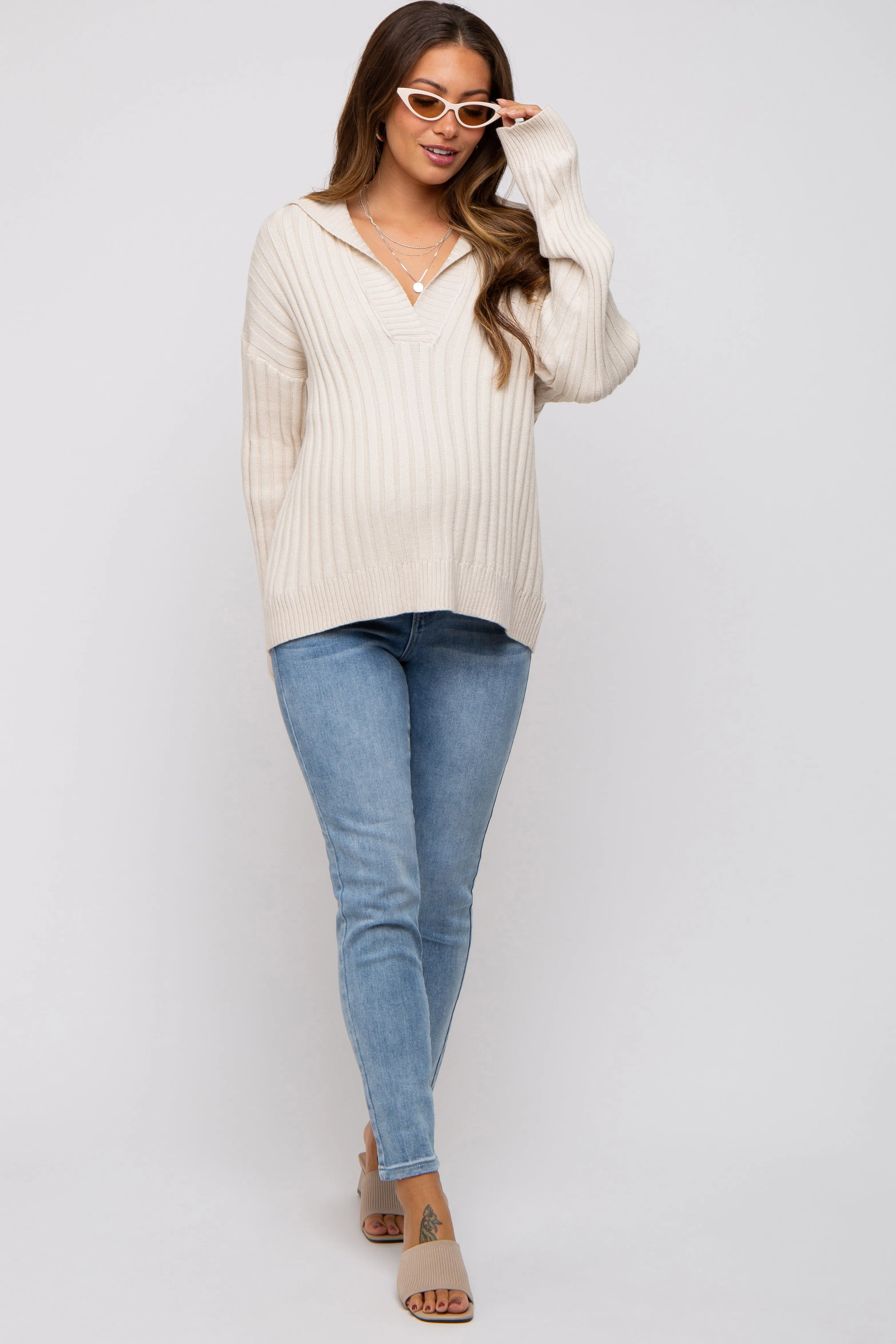 Light Blue Maternity Skinny Jeans sold by Pinkblush product image thumbnail 2