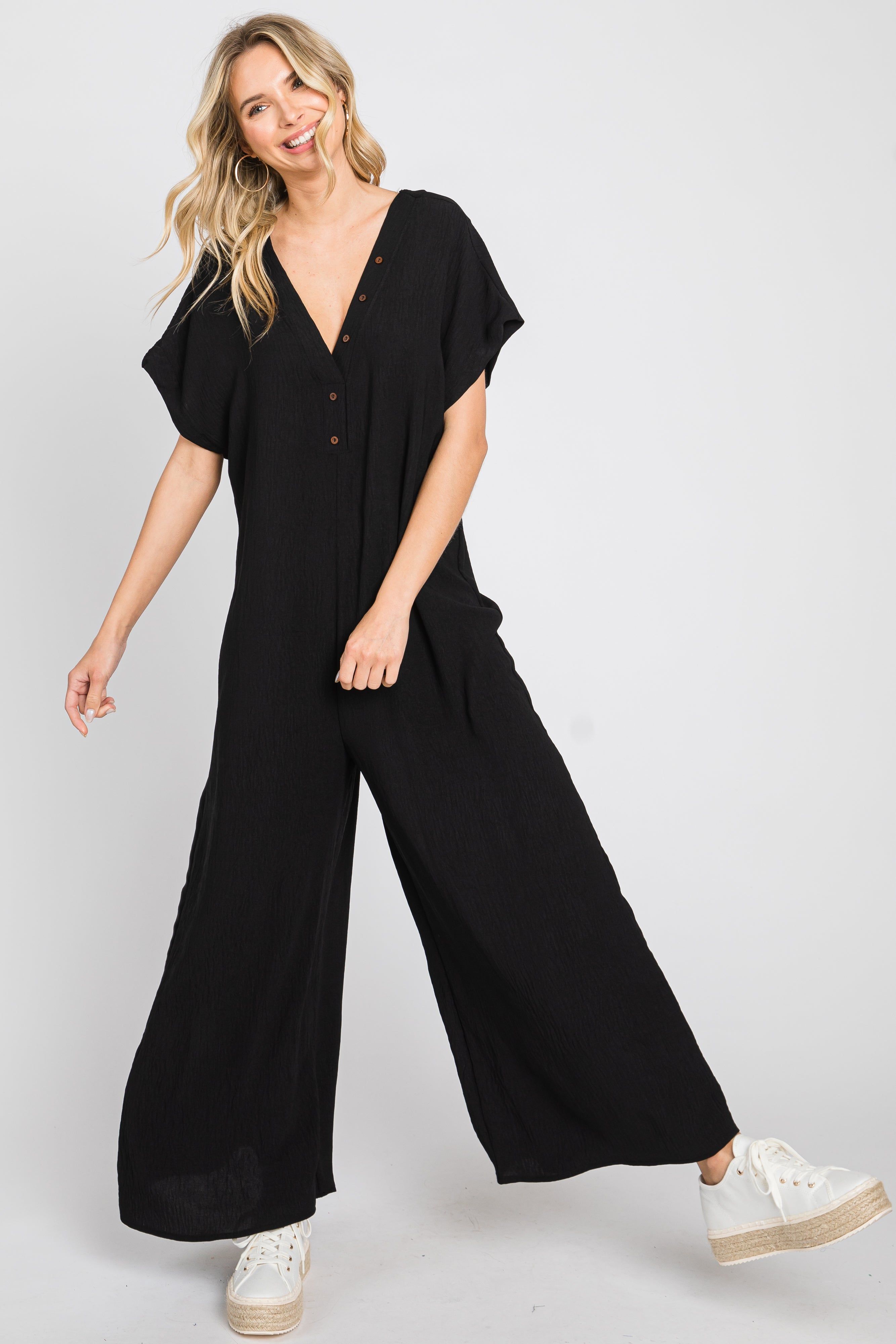 Black Front Button Accent Jumpsuit sold by Pinkblush product image thumbnail 4