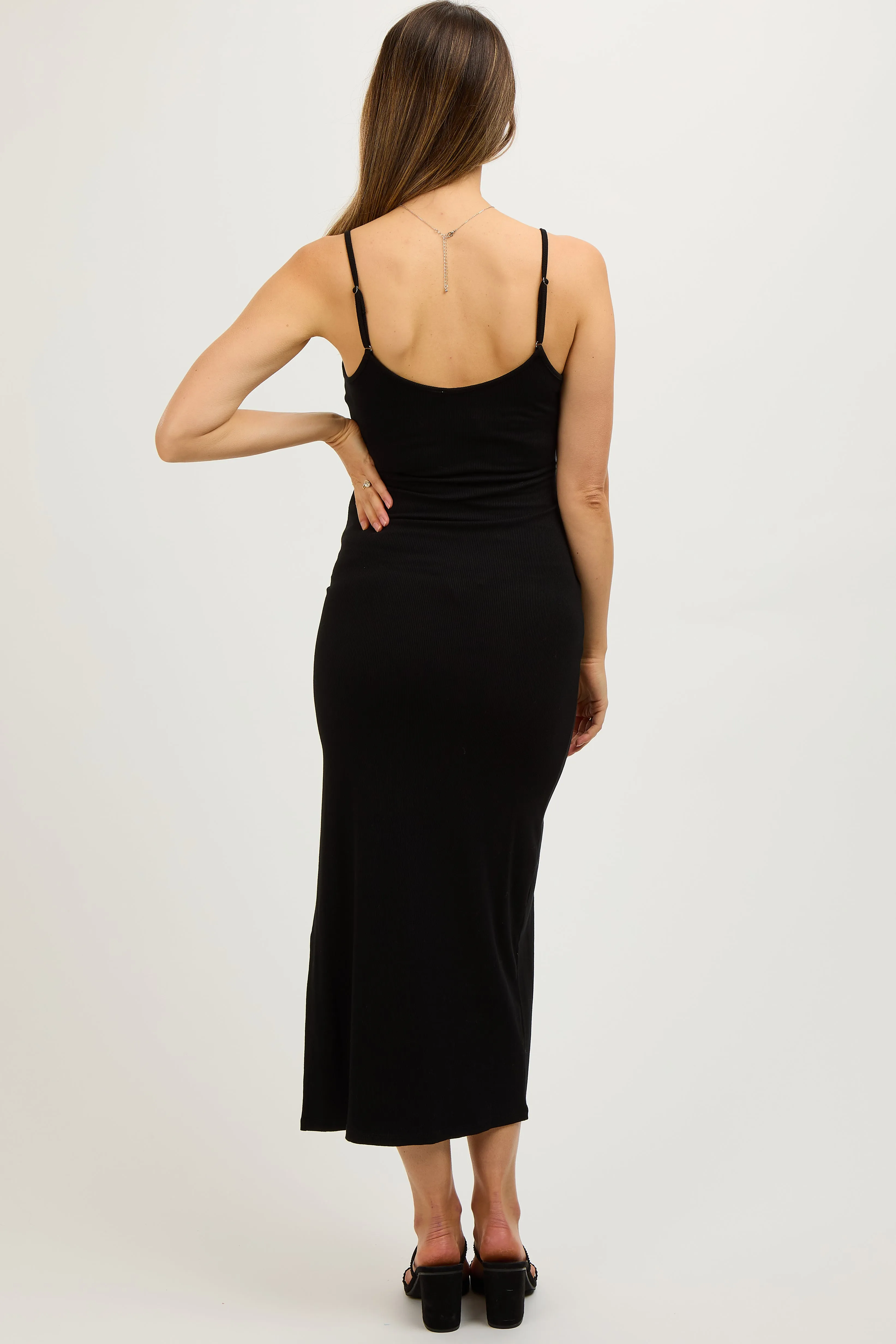 Black Ribbed Sleeveless Side Slit Maternity Dress sold by Pinkblush product image thumbnail 3