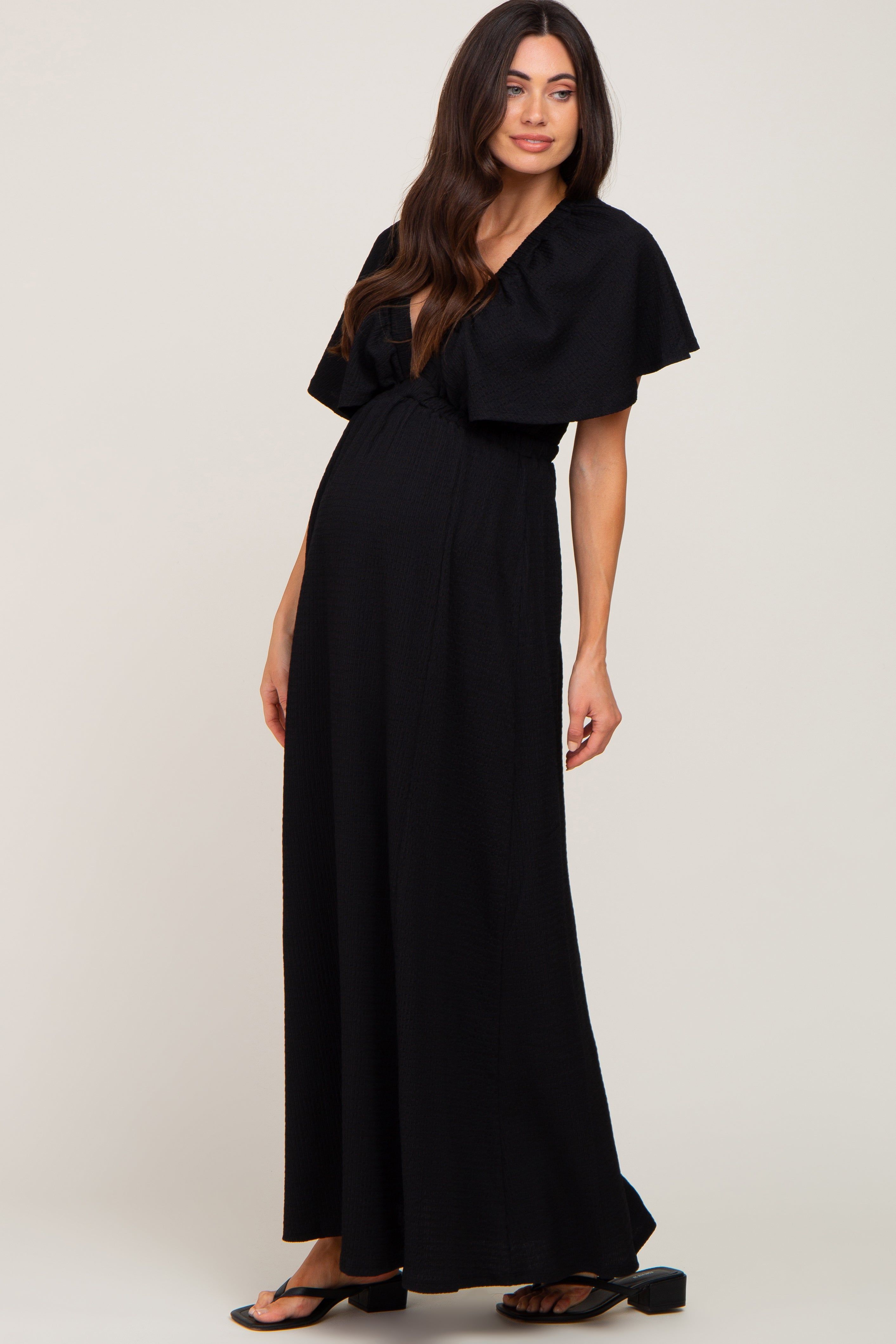 Black Deep V-Neck Maternity Maxi Dress sold by Pinkblush product image thumbnail 2