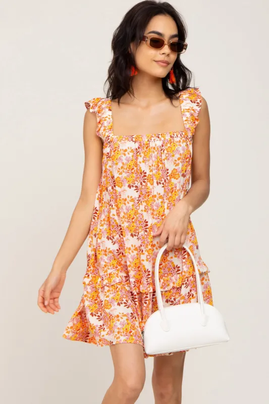 Orange Floral Sleeveless Mini Dress sold by Pinkblush