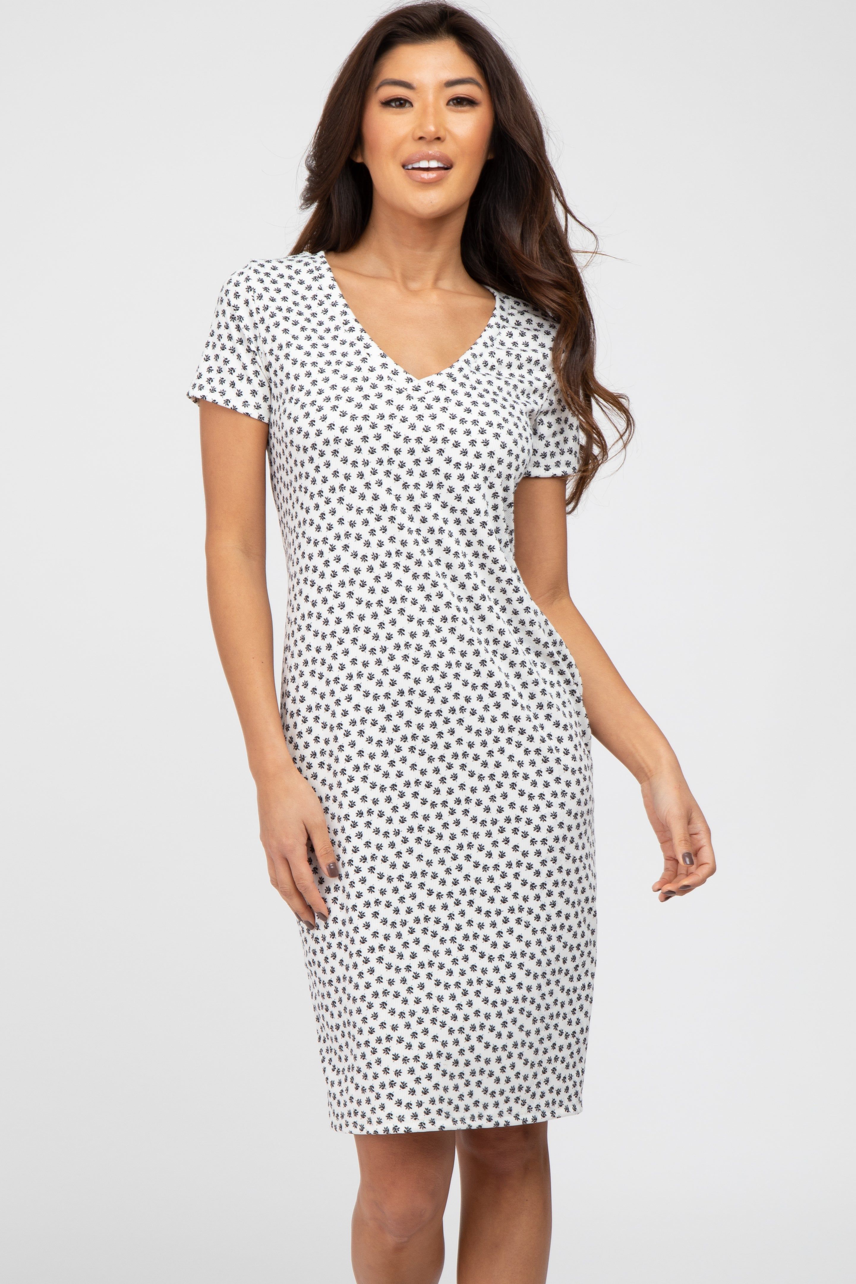 White Ditsy Floral V-Neck Dress sold by Pinkblush product image thumbnail 4