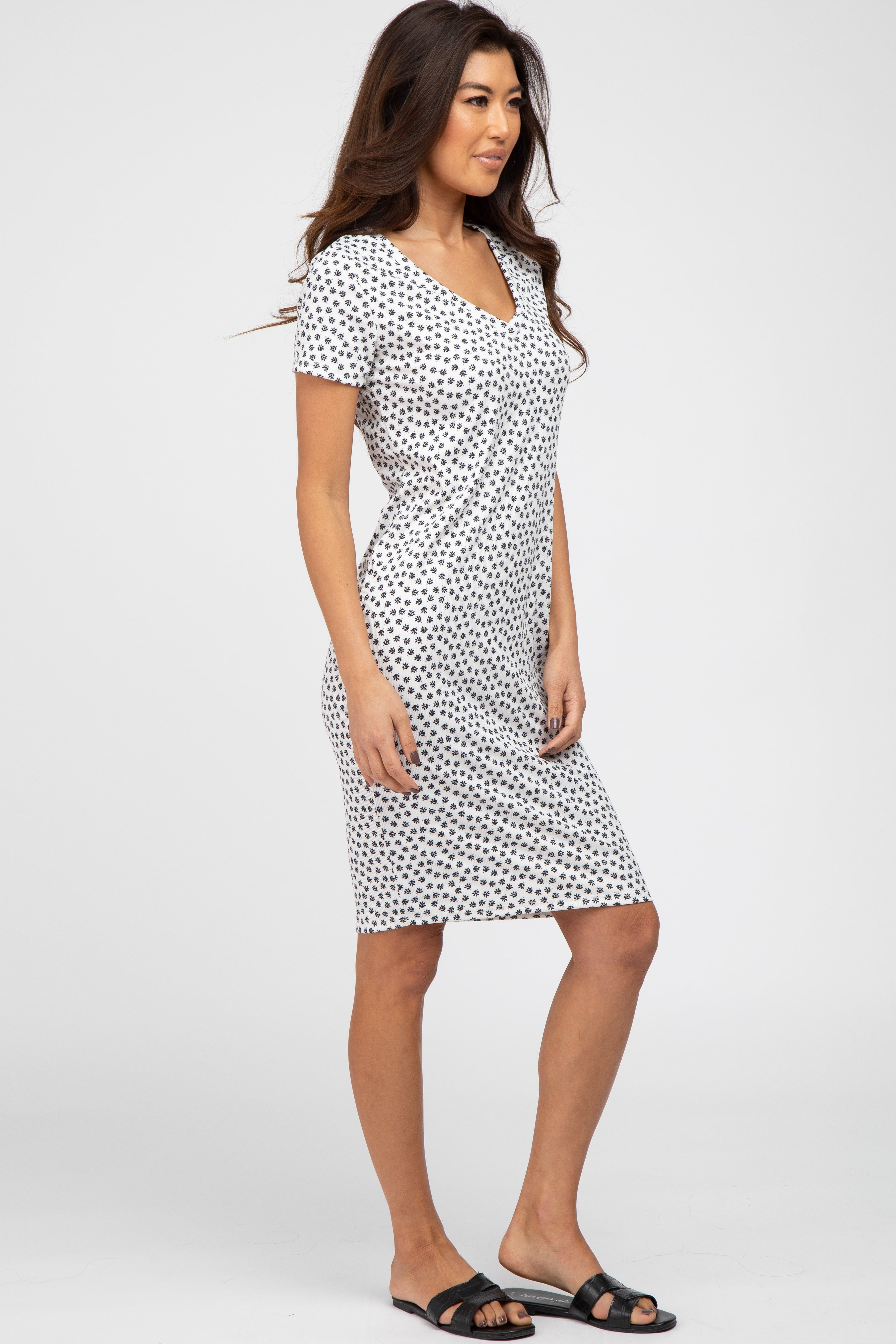 White Ditsy Floral V-Neck Dress sold by Pinkblush product image thumbnail 2