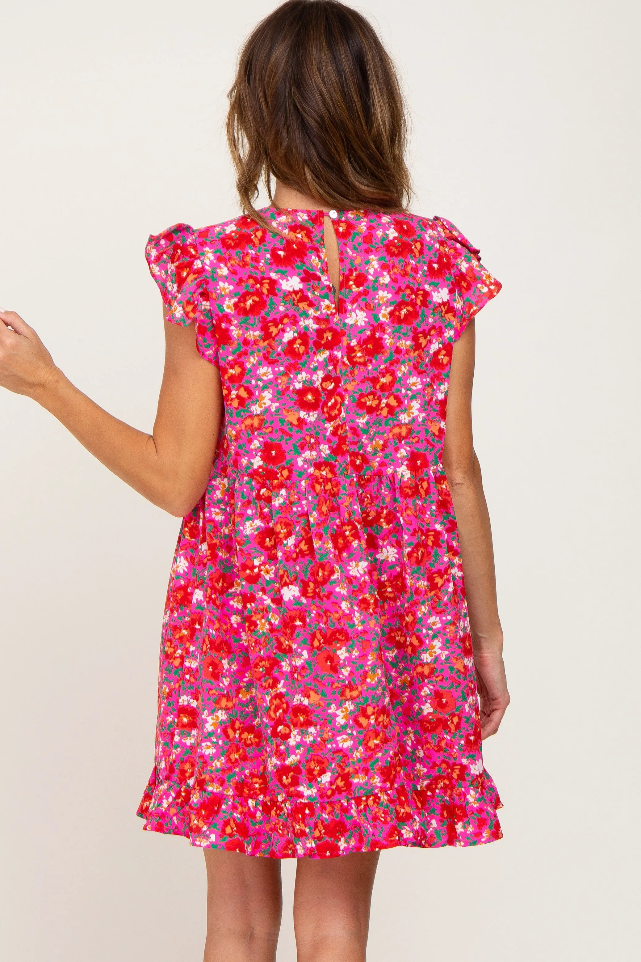 Fuchsia Floral Ruffle Accent Dress sold by Pinkblush product image thumbnail 3