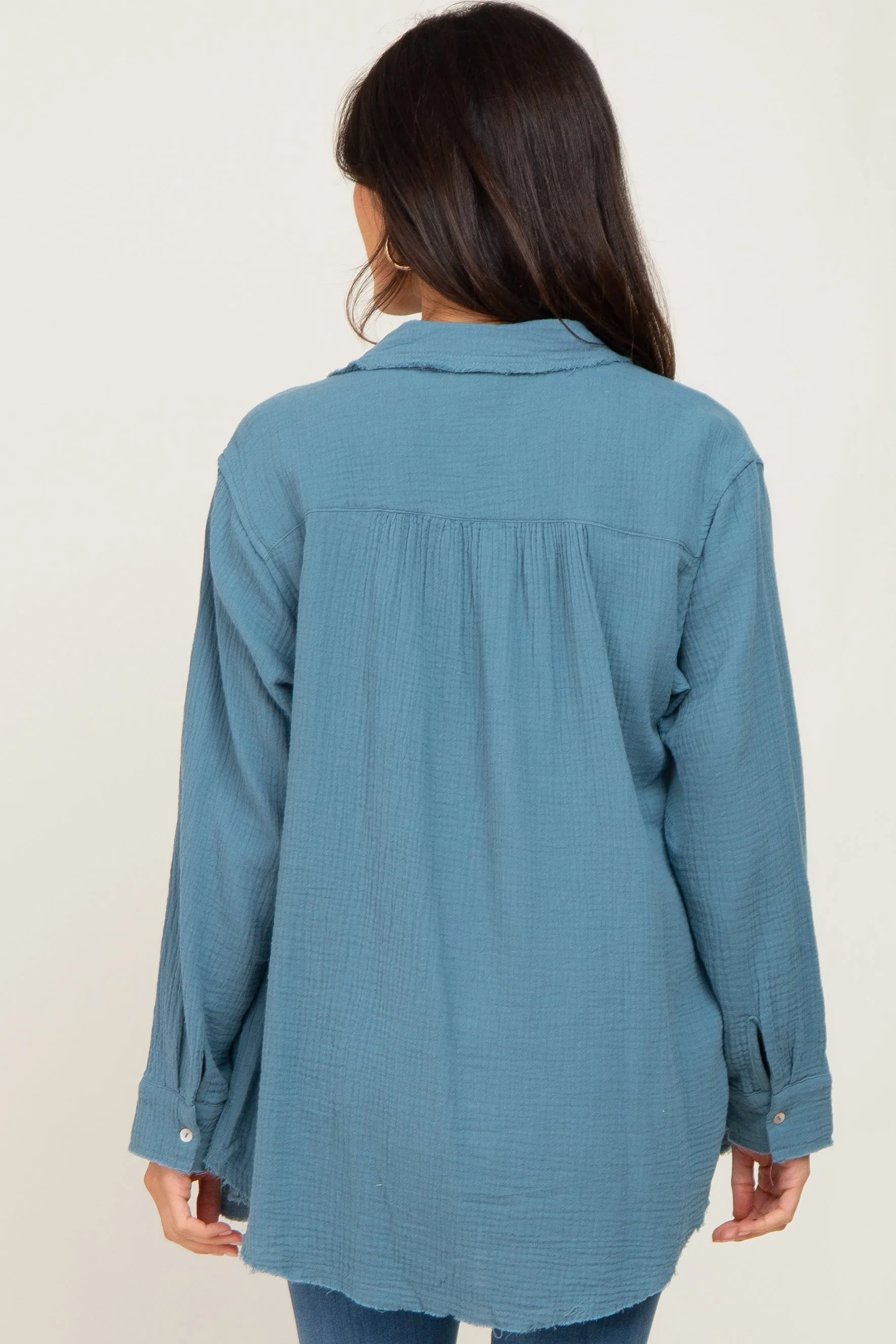 Blue Frayed Hem Button Down Top sold by Pinkblush product image thumbnail 3
