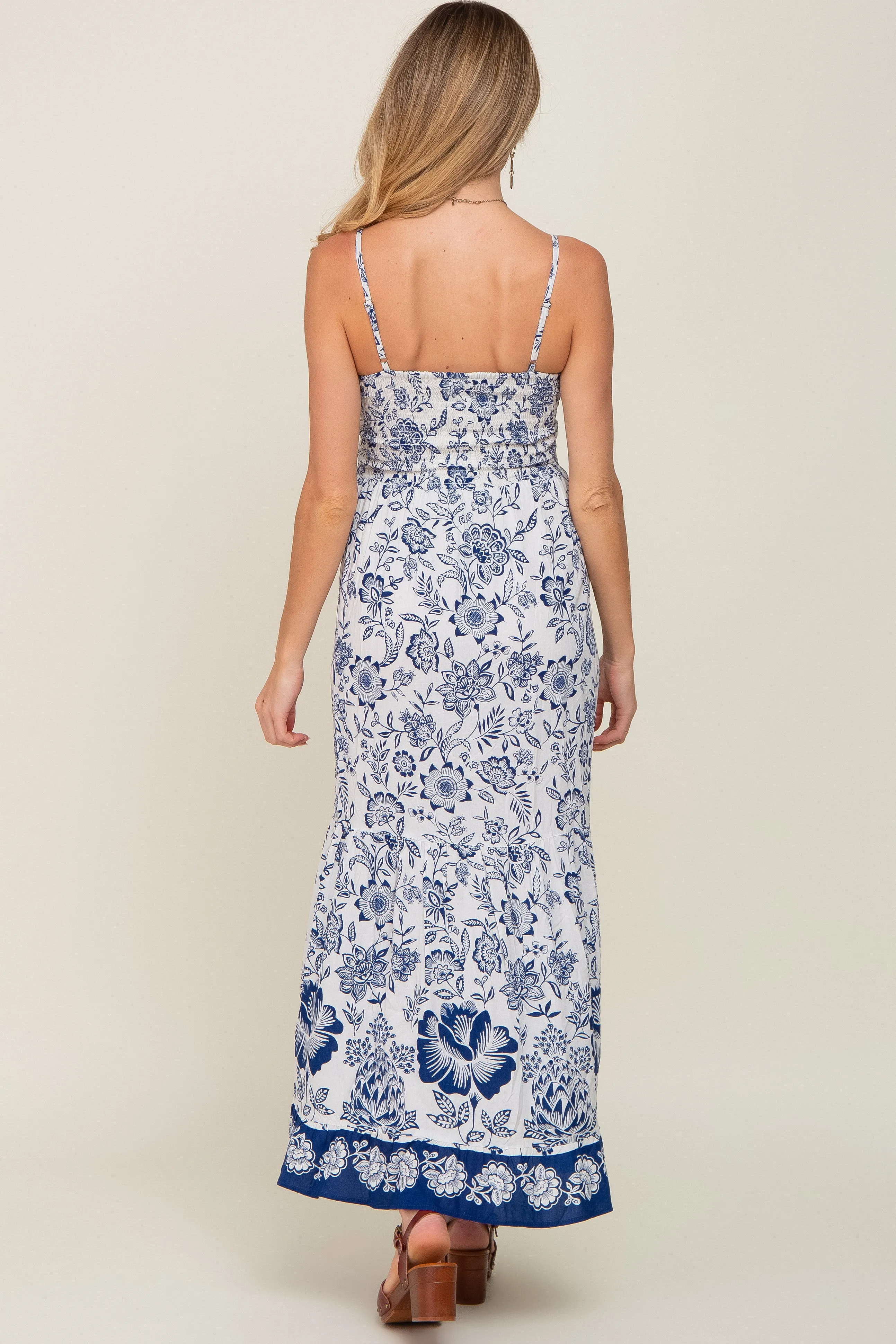 Navy Blue Floral Front Twist Maternity Maxi Dress sold by Pinkblush product image thumbnail 3