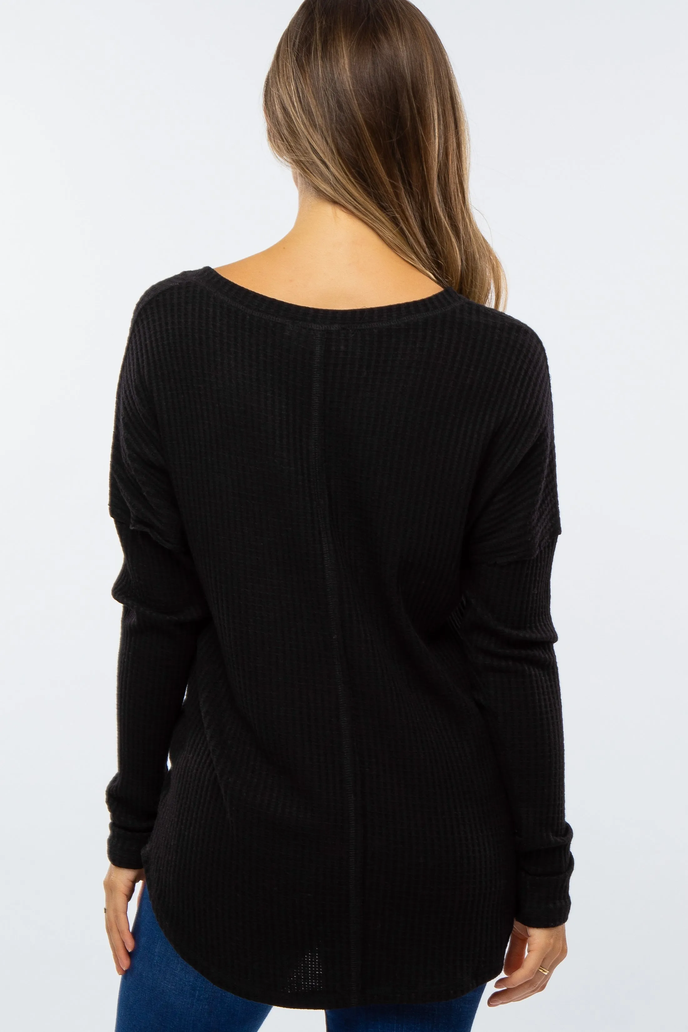 Black Waffle Knit Long Sleeve Maternity Top sold by Pinkblush product image thumbnail 3