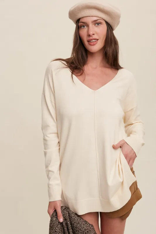 Cream Oversized Knit Side Slit Top sold by Pinkblush
