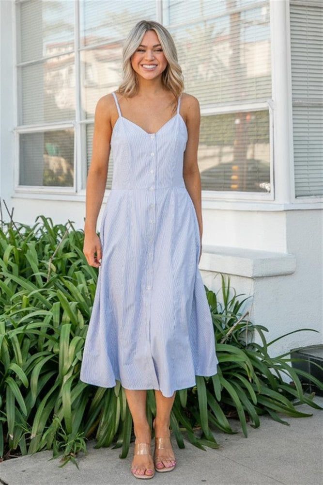 White Blue Print Woven Midi Dress sold by Pinkblush