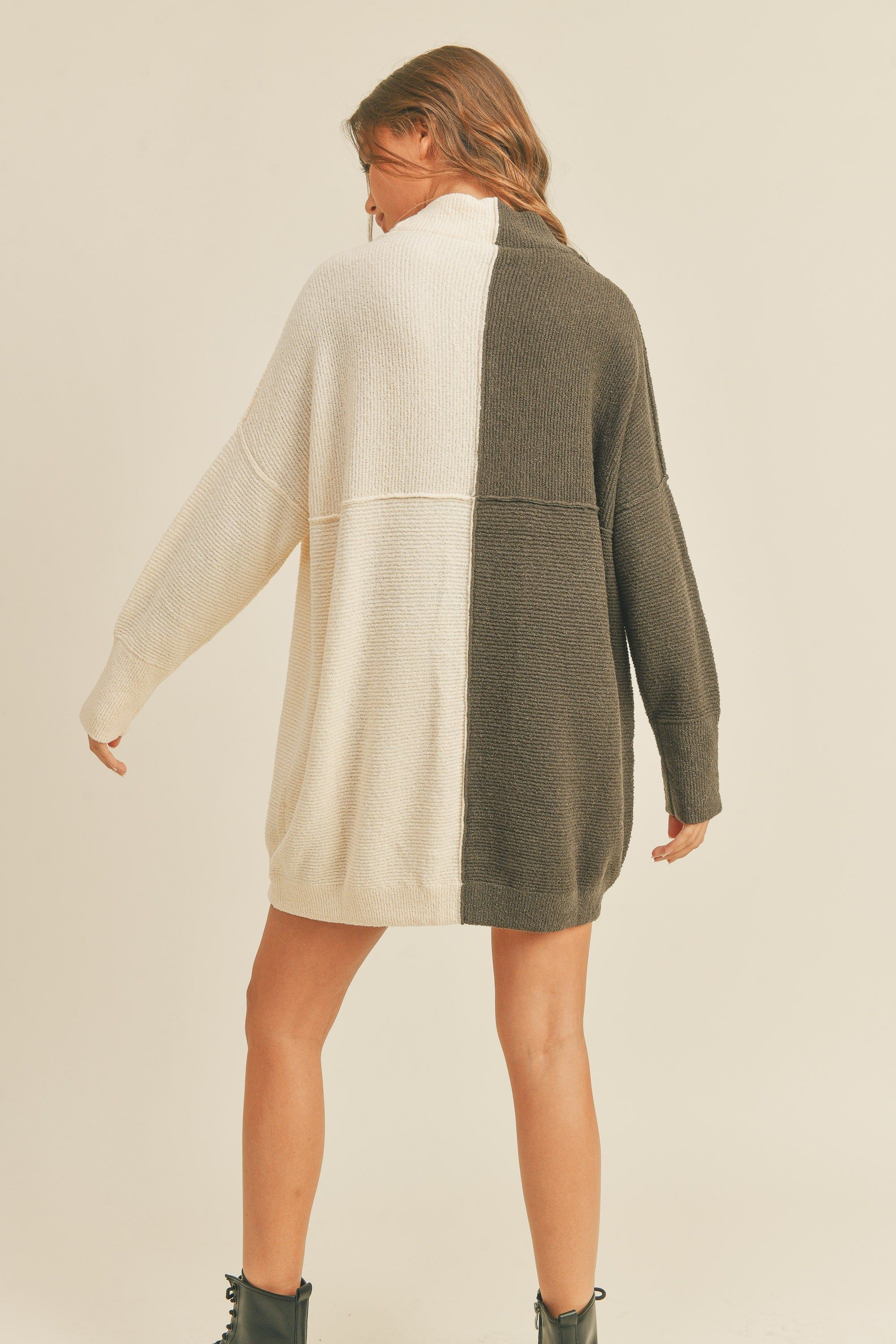 Olive Cream Color Block Tunic Sweater Top sold by Pinkblush product image thumbnail 2