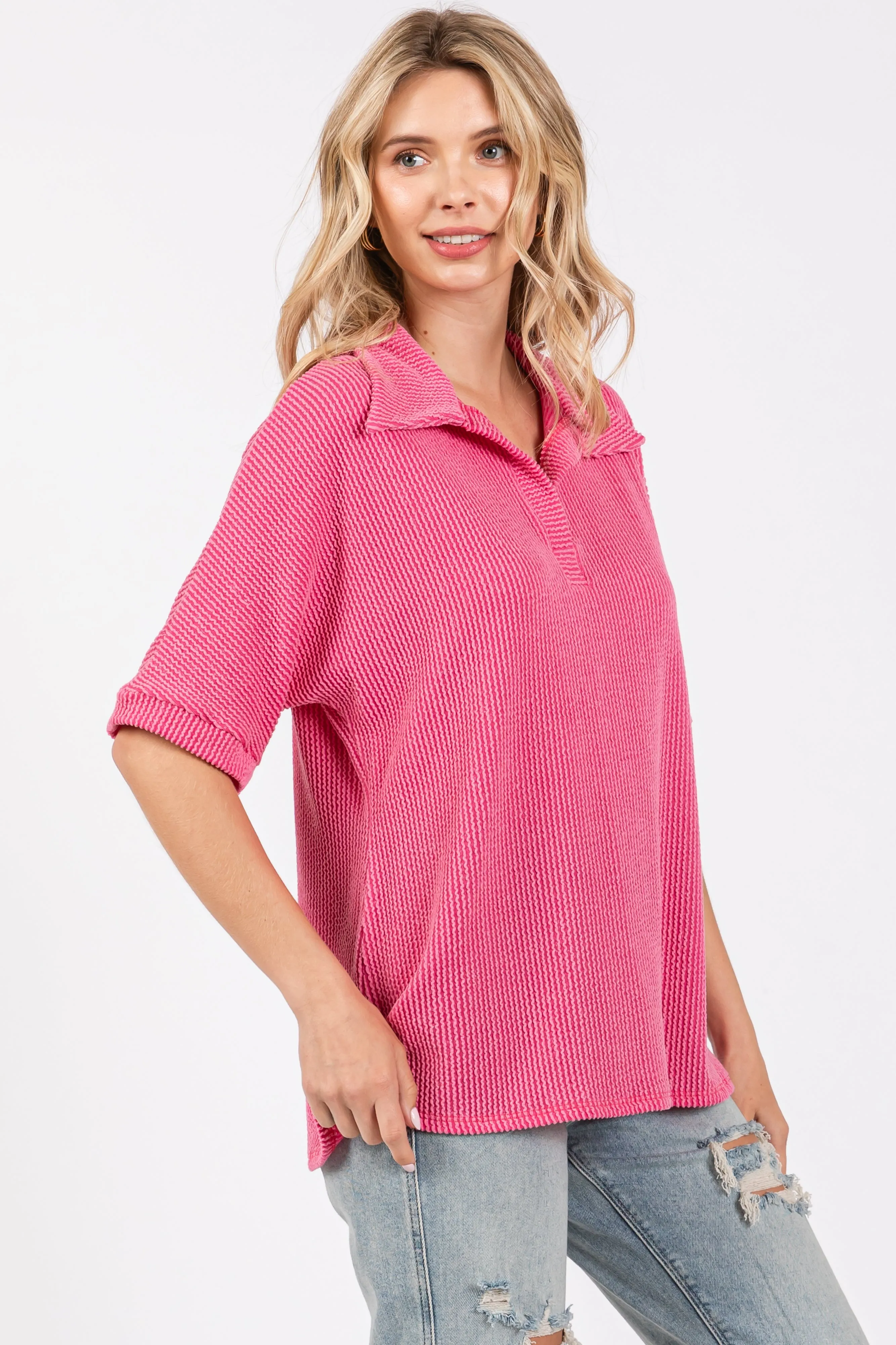 Fuchsia Ribbed Collared Top sold by Pinkblush product image thumbnail 3
