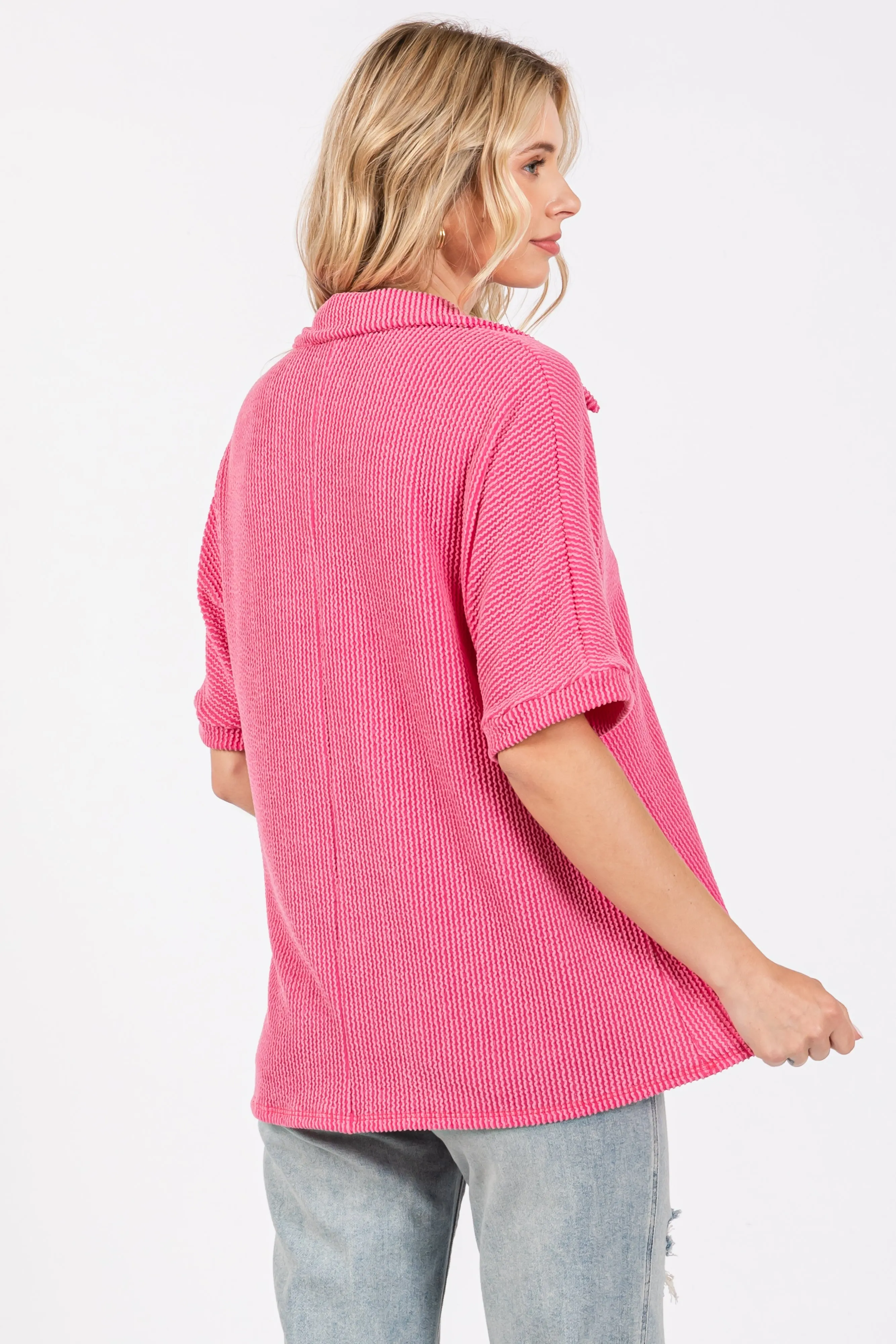 Fuchsia Ribbed Collared Top sold by Pinkblush product image thumbnail 4