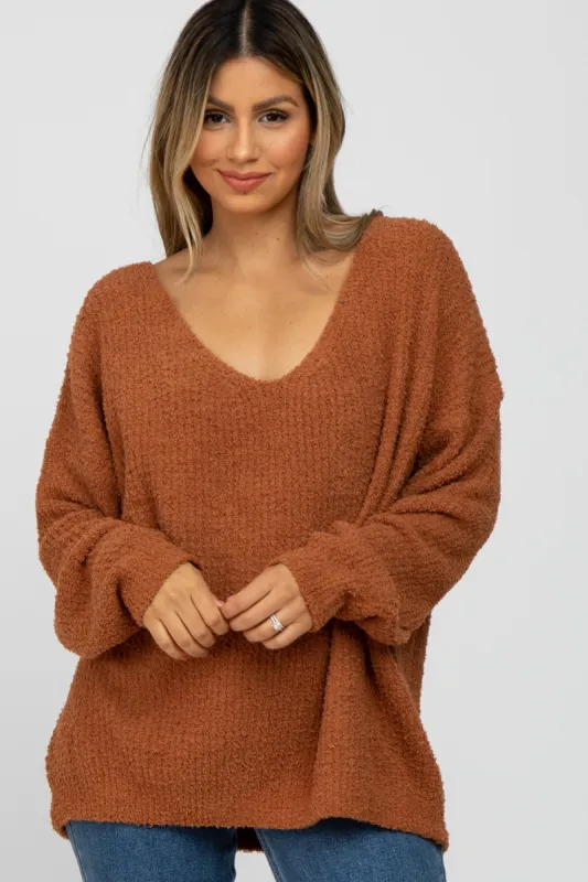 Camel V-Neck Soft Sweater sold by Pinkblush