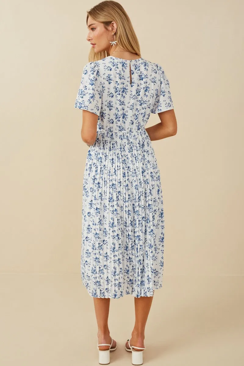 Blue Floral Peated Midi Dress sold by Pinkblush product image thumbnail 3