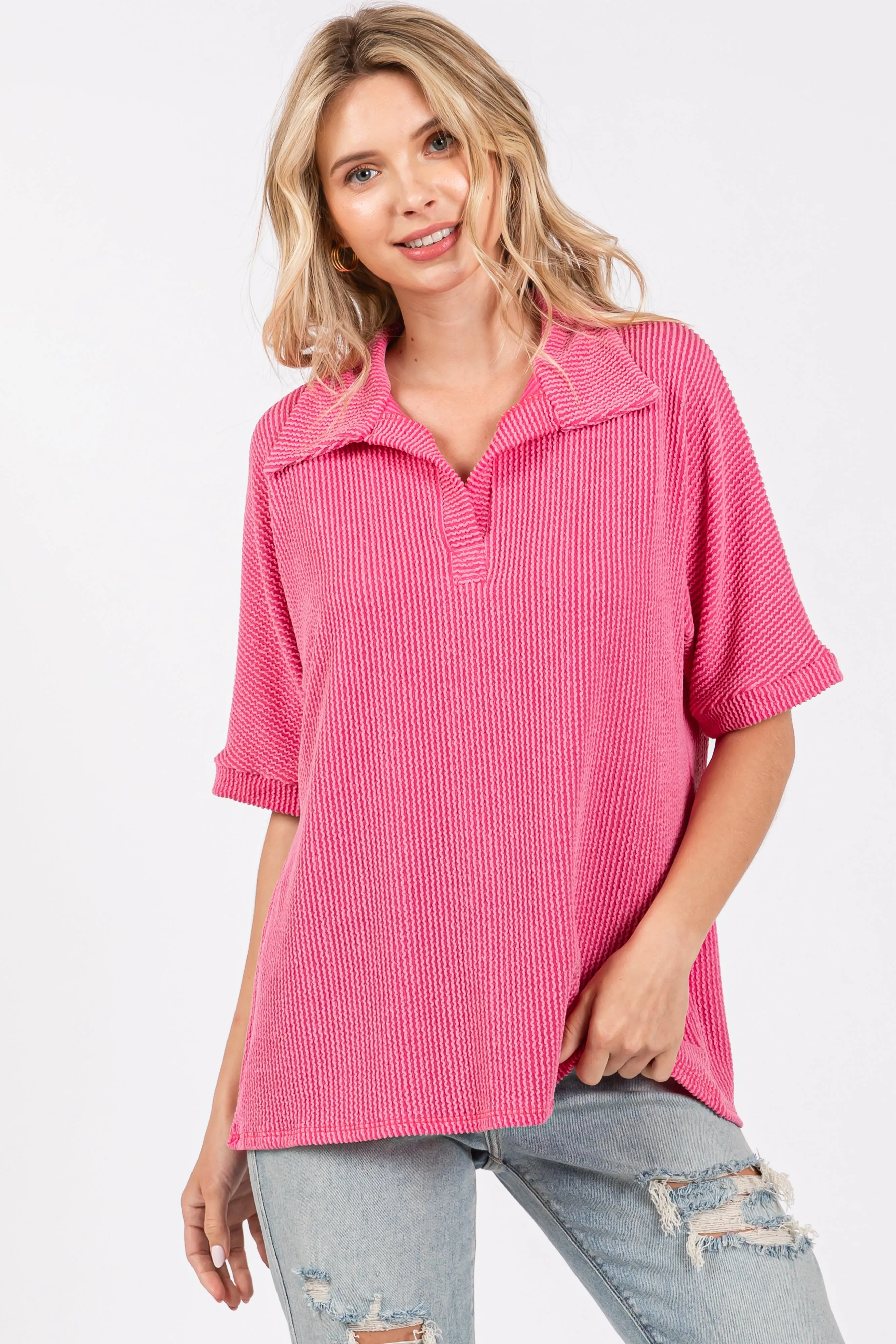 Fuchsia Ribbed Collared Top sold by Pinkblush product image thumbnail 2