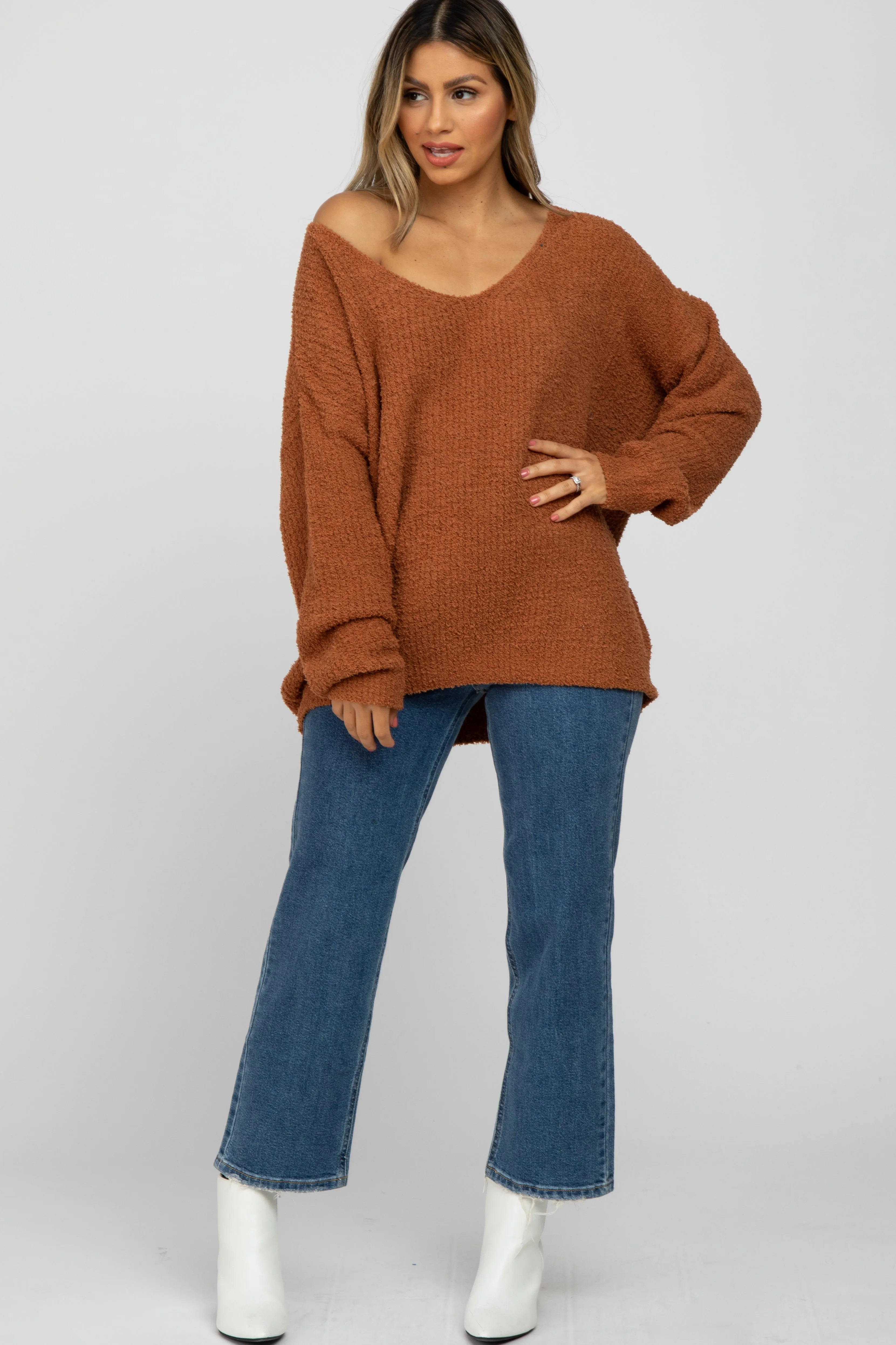 Camel V-Neck Soft Sweater sold by Pinkblush product image thumbnail 2