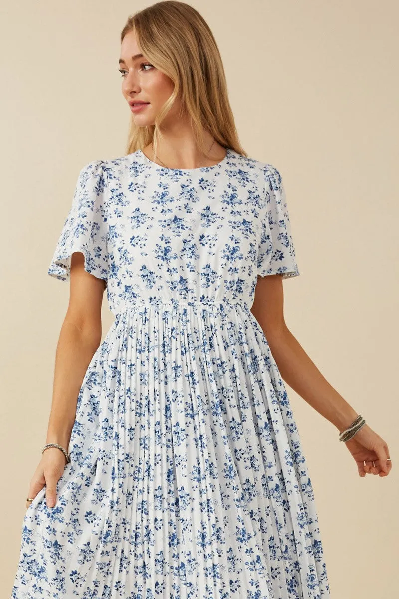 Blue Floral Peated Midi Dress sold by Pinkblush product image thumbnail 4