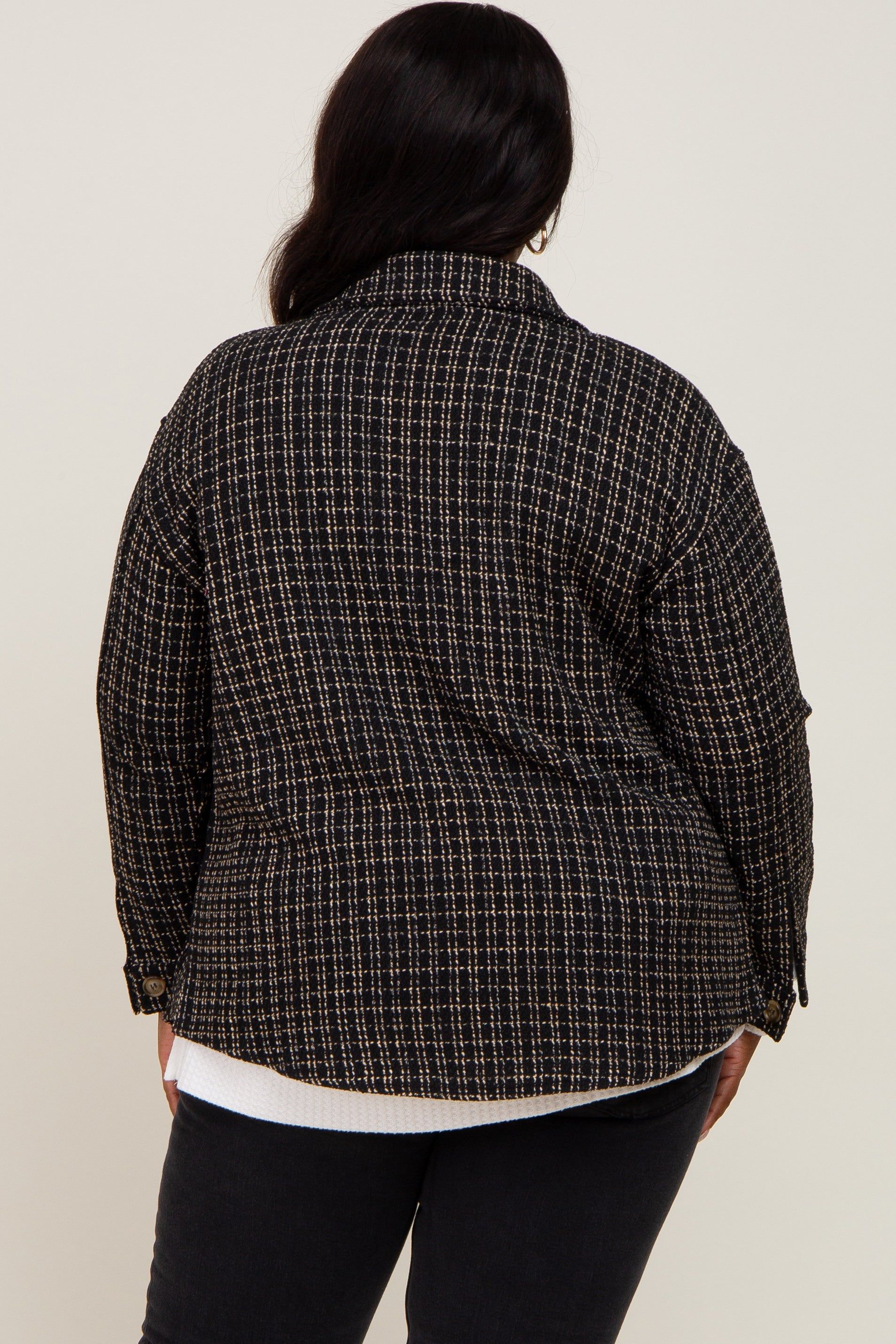 Black Tweed Front Pocket Plus Shacket sold by Pinkblush product image thumbnail 3