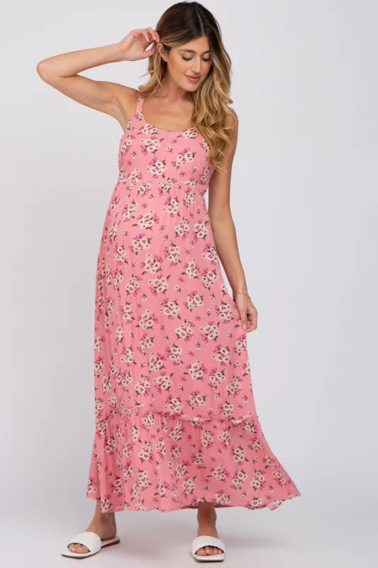 Pink Floral Maternity Maxi Dress sold by Pinkblush