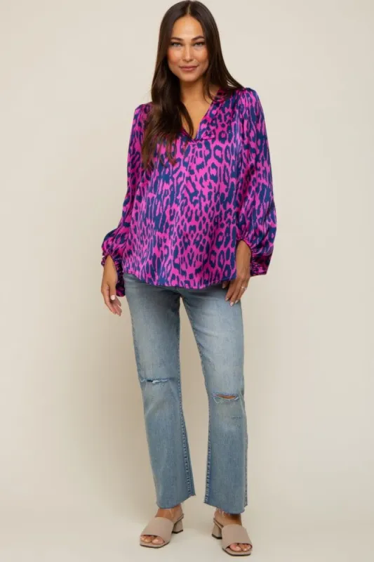 Magenta Animal Print Balloon Sleeve Maternity Top sold by Pinkblush