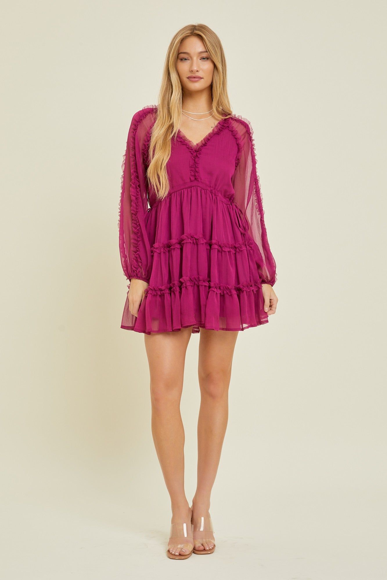 Orchid V-Neck Long Sleeve Mini Dress sold by Pinkblush product image thumbnail 2