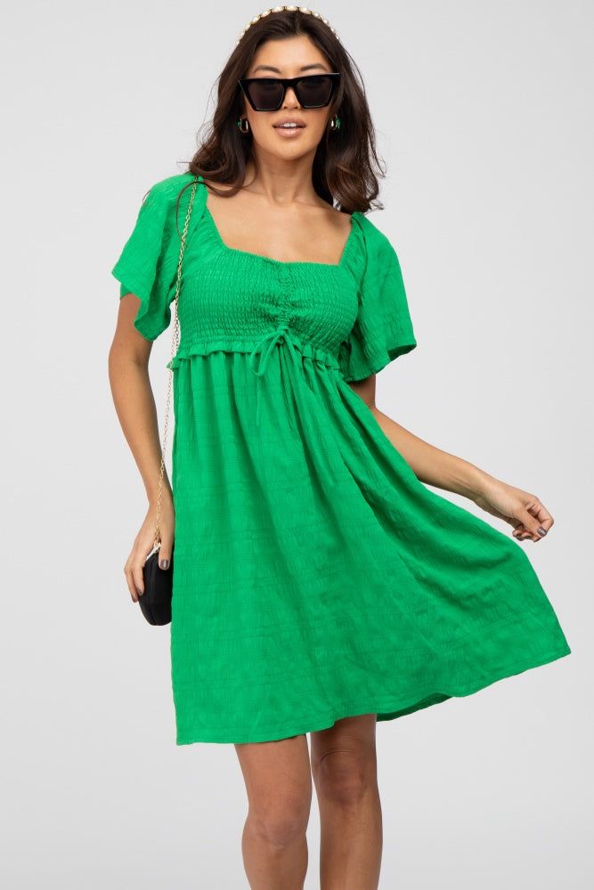 Green Smocked Ruched Tie Front Dress sold by Pinkblush product image thumbnail 2