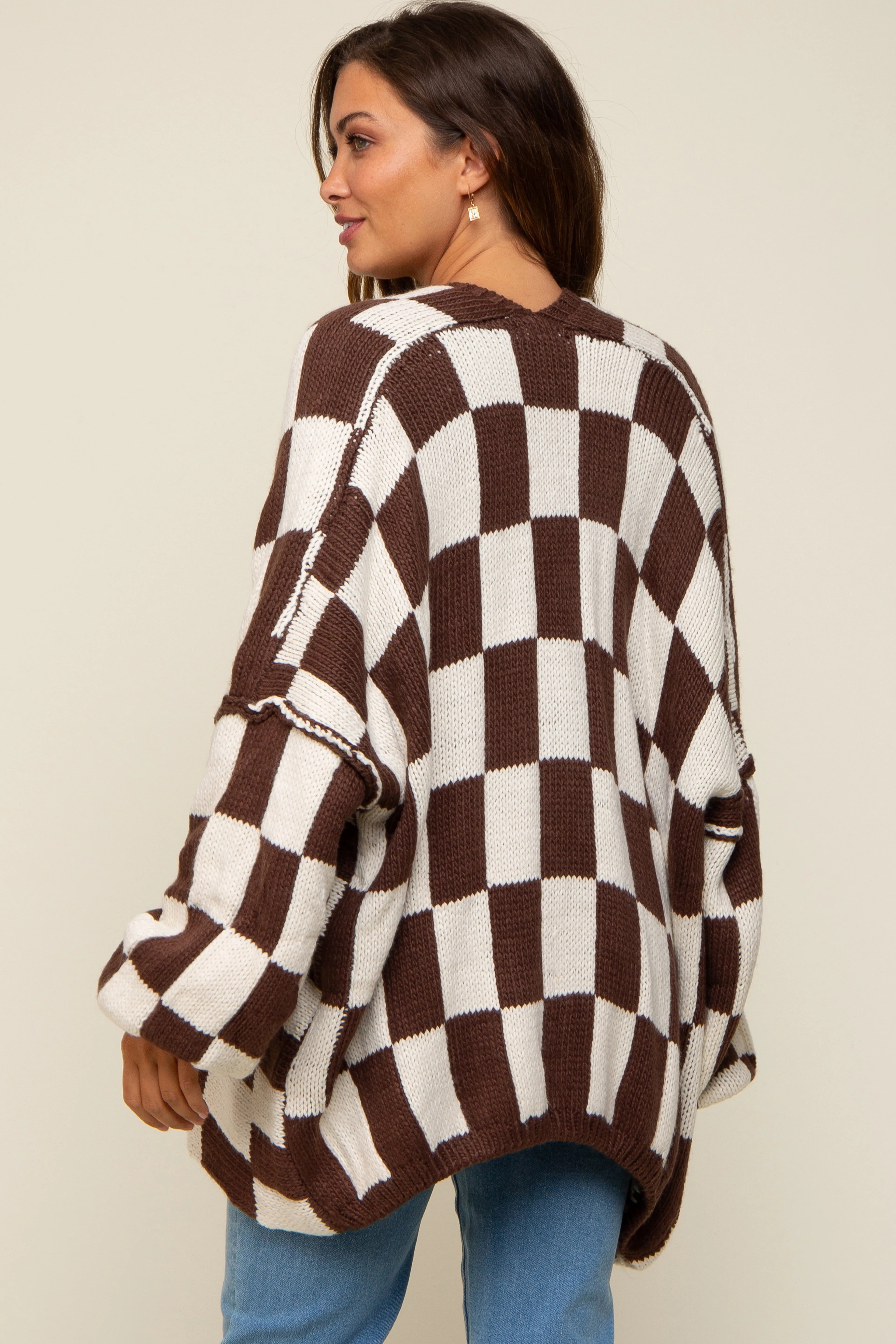 Brown Checkered Print Oversized Maternity Cardigan sold by Pinkblush product image thumbnail 4