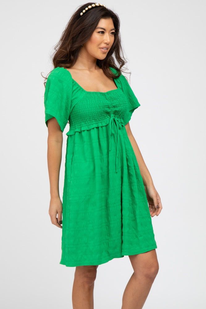 Green Smocked Ruched Tie Front Dress sold by Pinkblush product image thumbnail 3