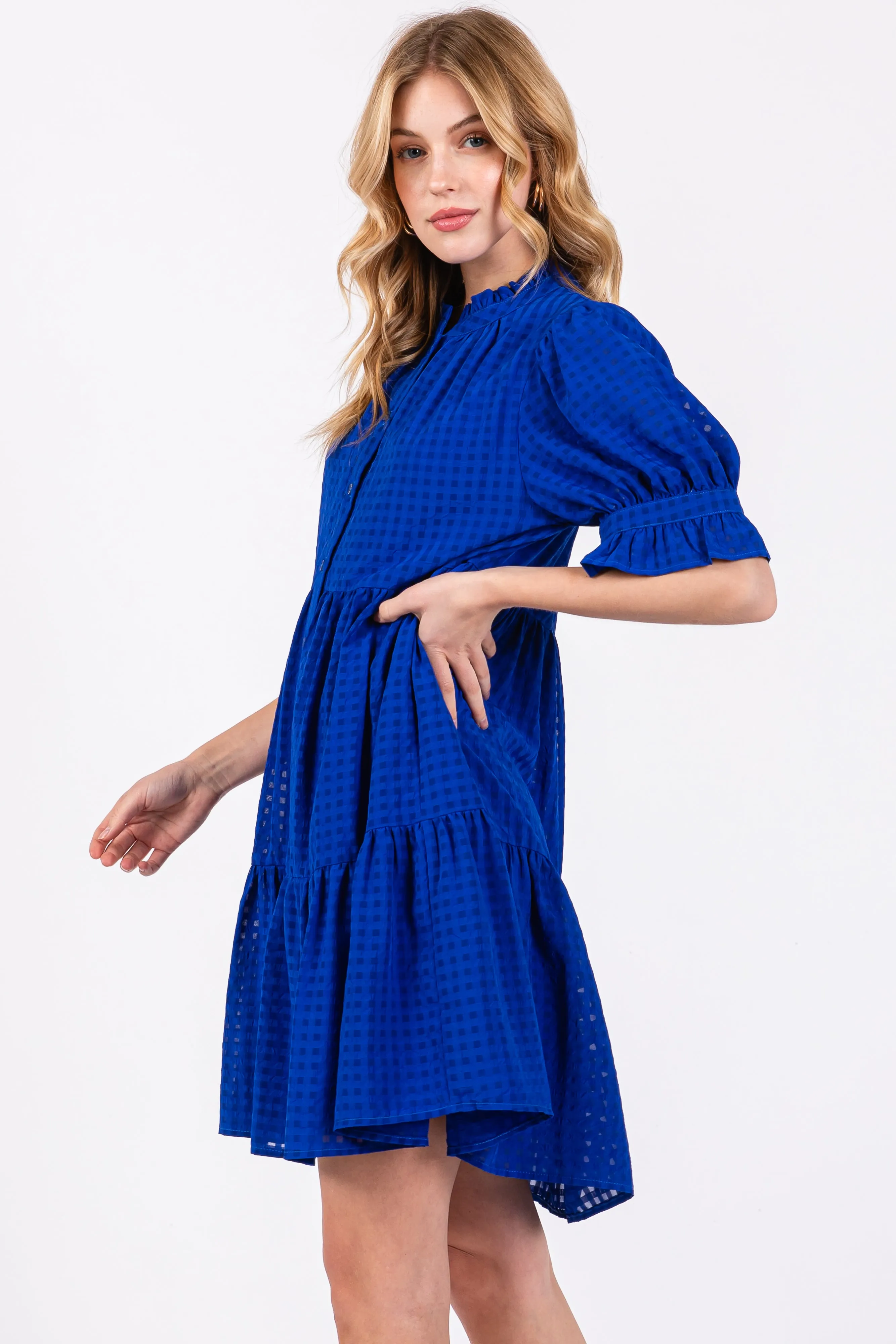 Royal Blue Buttoned Down Short Sleeve Dress sold by Pinkblush product image thumbnail 3