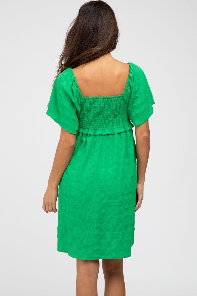 Green Smocked Ruched Tie Front Dress sold by Pinkblush product image thumbnail 4
